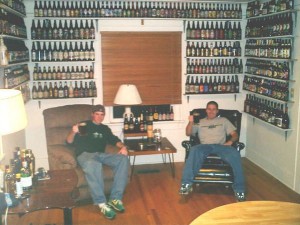 Derek Arent (right)'s wall of beer