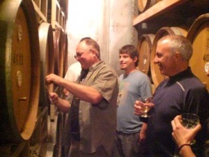 Cascade Brewmaster Ron Gansberg tapping from the barrels