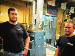 Pelican brewers Daniel Pollard (left) and Eryn Bottens in the brewhouse
