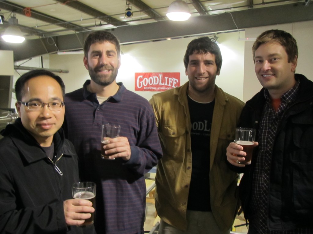 Roscoe's publicans Quyen Ly (left) and Jeremy Lewis (right) with Chris Nelson and Curt Plant of GoodLife Brewing