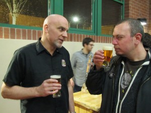 Widmer brewer Doug Rehberg (left) speaks with Portland Beer and Music's Jim Bonomo at a media tasting held at Widmer's brewhouse