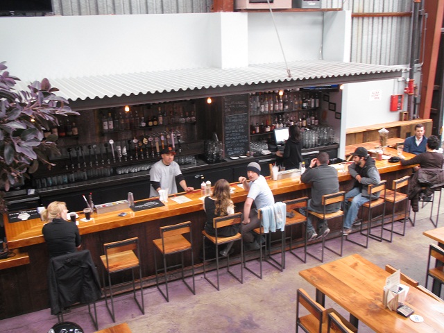 View from the mezzanine at Southern Pacific Brewing in SF