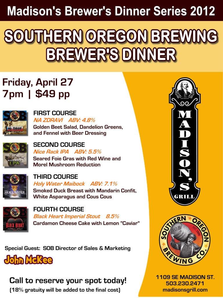 SOB Beer Dinner at Madison's