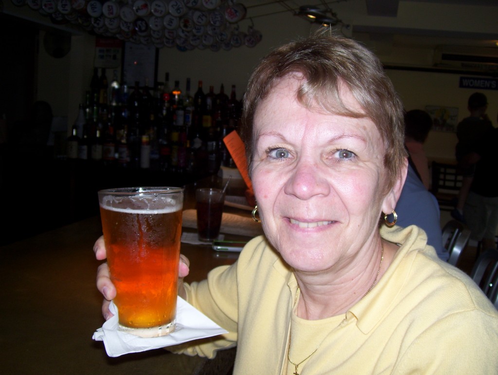 Jean De Ieso with a pint of Moat Mountain Pale Ale