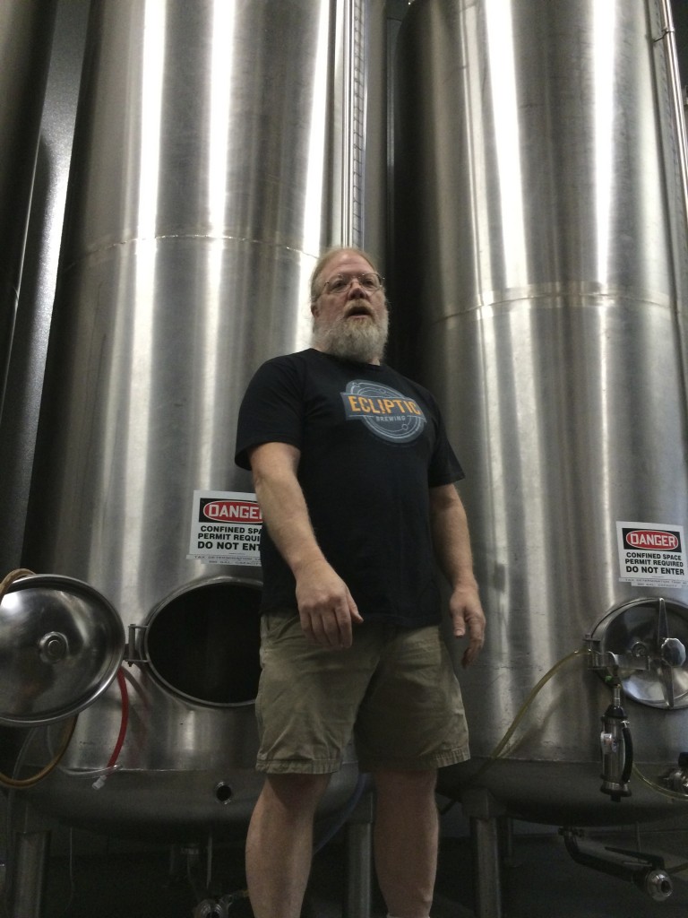 Ecliptic Brewing's John Harris in the fermentation cooler.