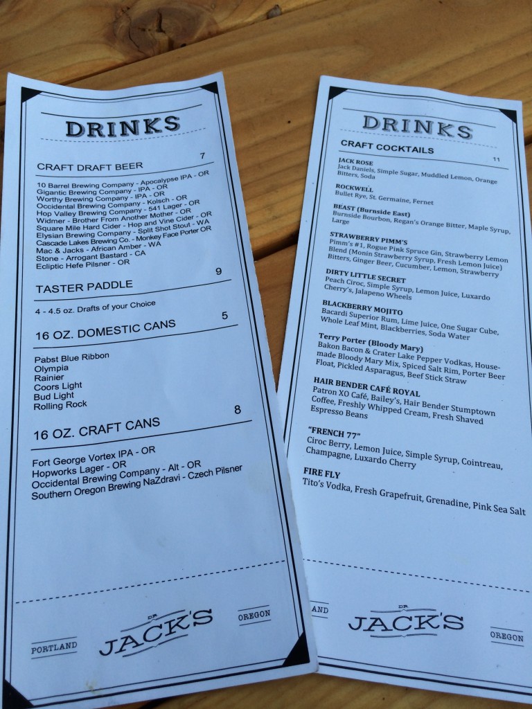 Dr Jacks Drink Menu