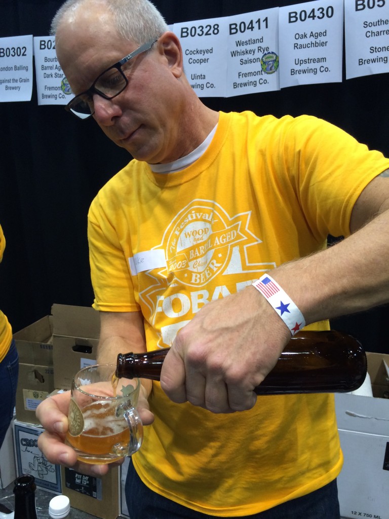Pouring Fremont Westland Whiskey Rye Saison at 2014 FoBAB