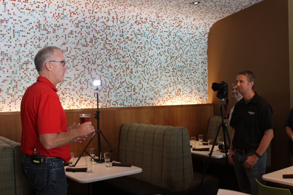 Harpoon Brewing's Dan Kenary with Deschutes Brewery's Jason Randles at The Corner Office Bar during GABF