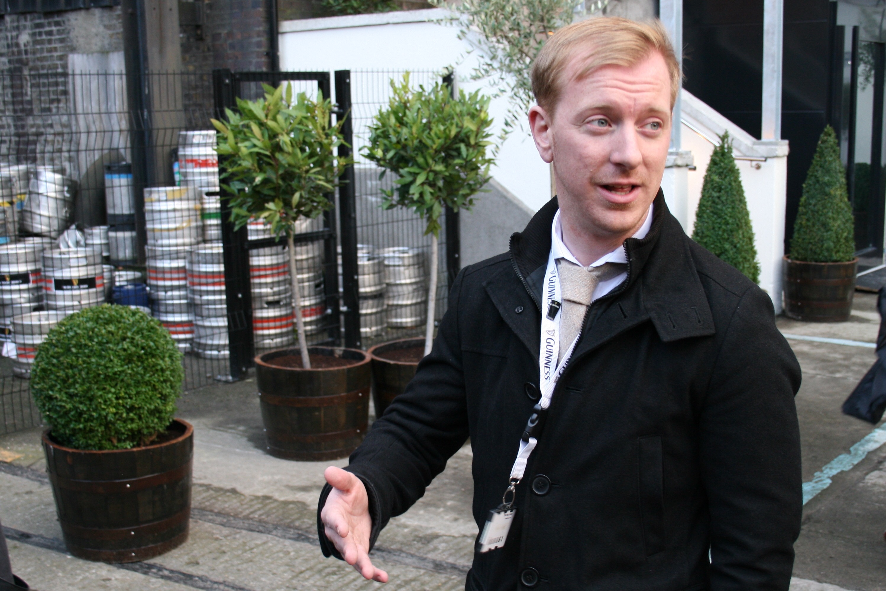 Domhnall Marnell leading us to The Open Gate Brewery at St. James's Gate to drink more Guinness.