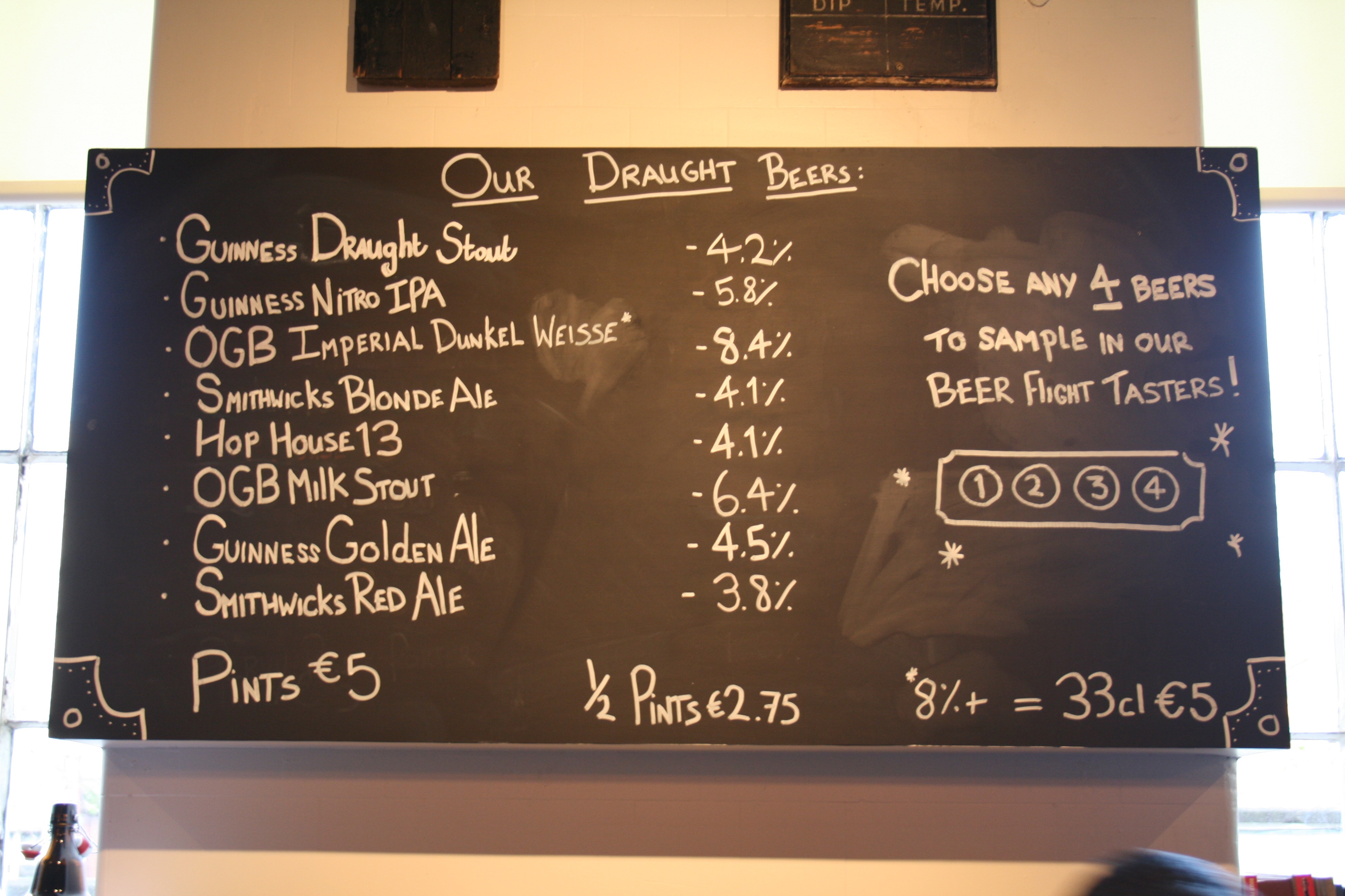 One of two Guinness draught lists at The Open Gate Brewery.