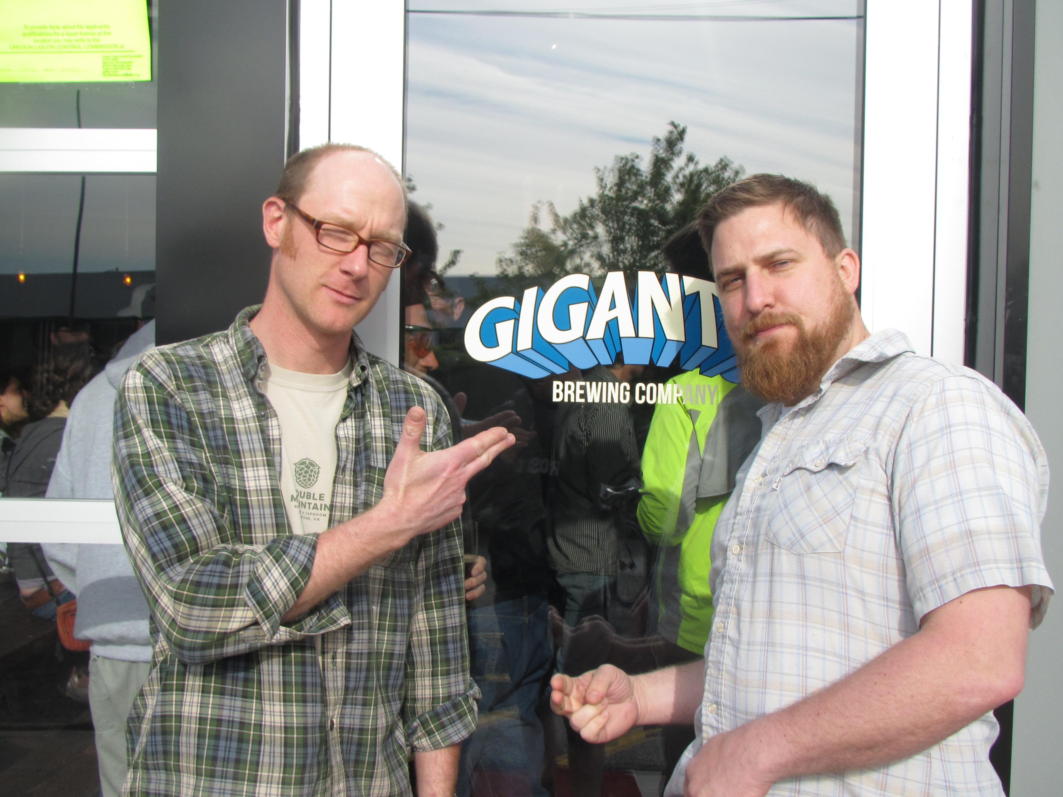 Gigantic Brewing founders Van Havig (left) and Ben Love at the brewery's opening on May 9, 2012, (photo by Angelo De Ieso)
