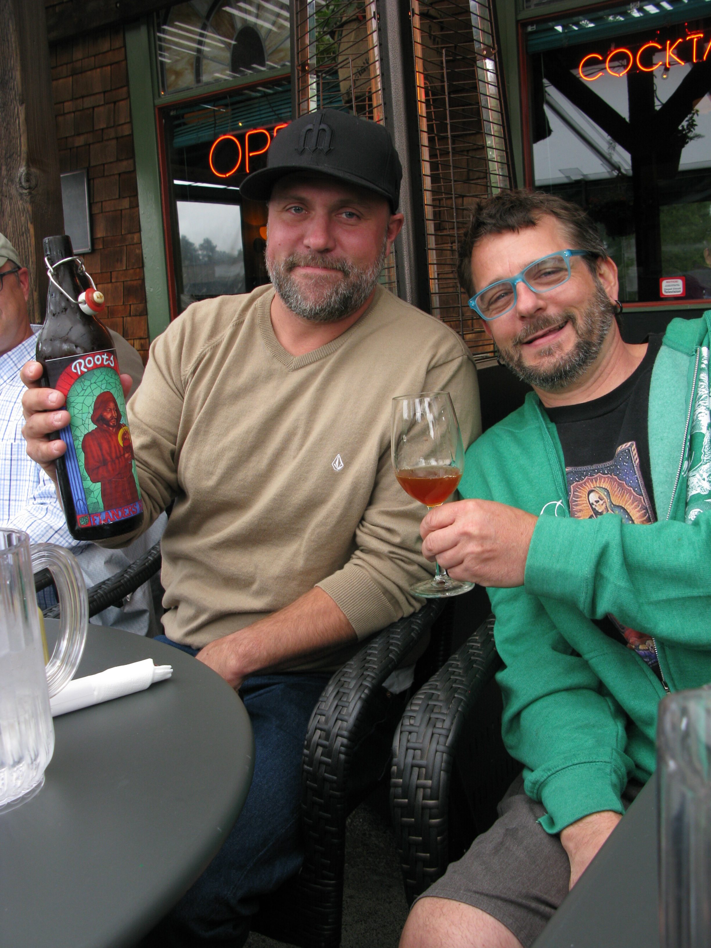 Jason McAdam and brewery manager Jeff Cooley sampling one of the many additions to this year's anniversary brew. (FoystonFoto)