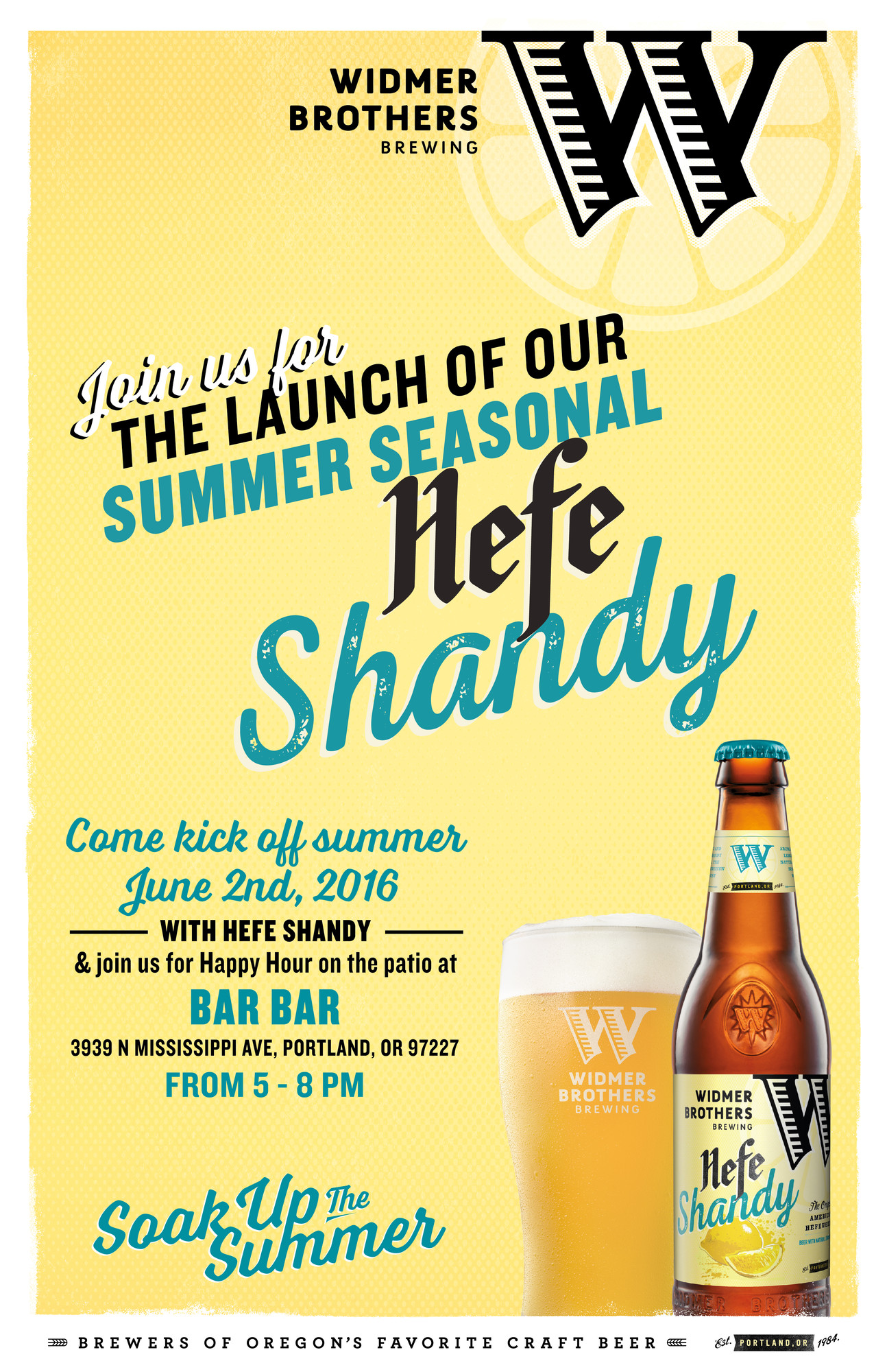 WIDMER BROTHERS BREWING RELEASES HEFE SHANDY Launch Party with Hefe Shandy Slushies at Bar Bar on June 2
