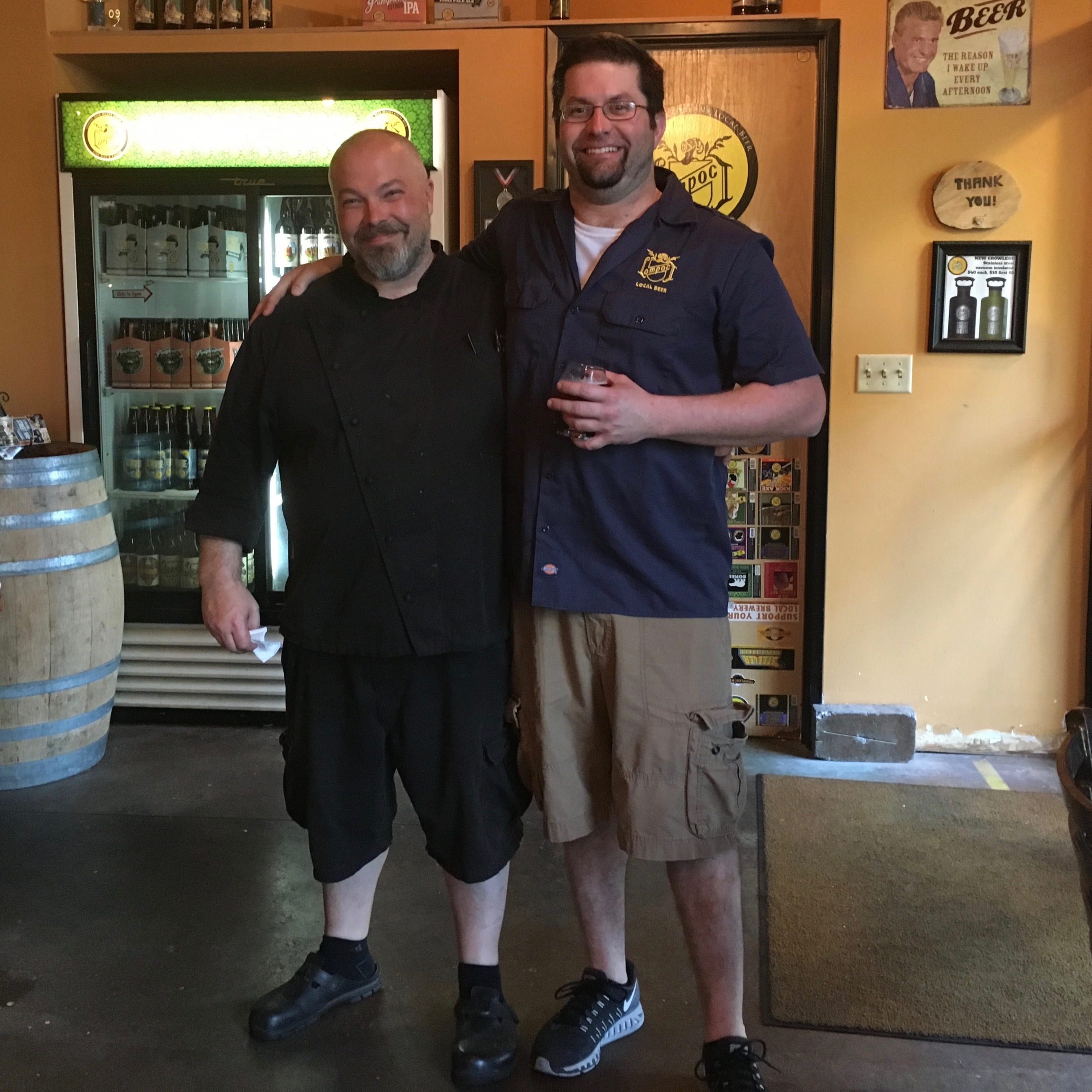 Lompoc Chef Mark Otey and Lompoc Brewer Bryan Keilty at a recent event at Lompoc's Sidebar. (photo by D.J. Paul)