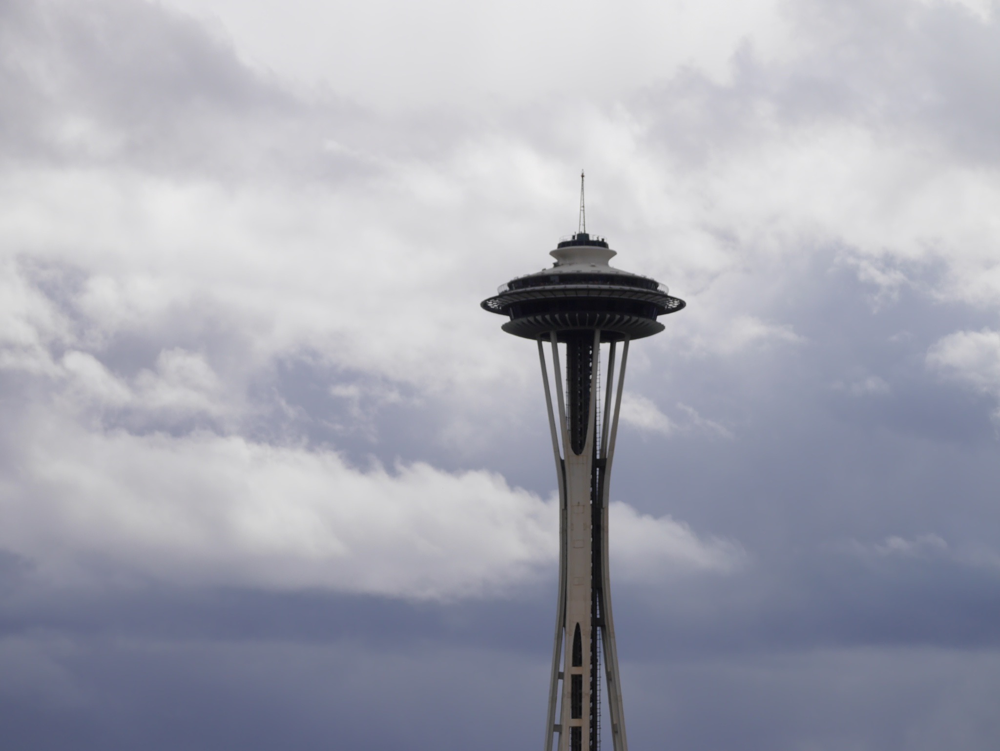 Seattle's Space Needle hovering under the clouds. (photo by Cat Stelzer)