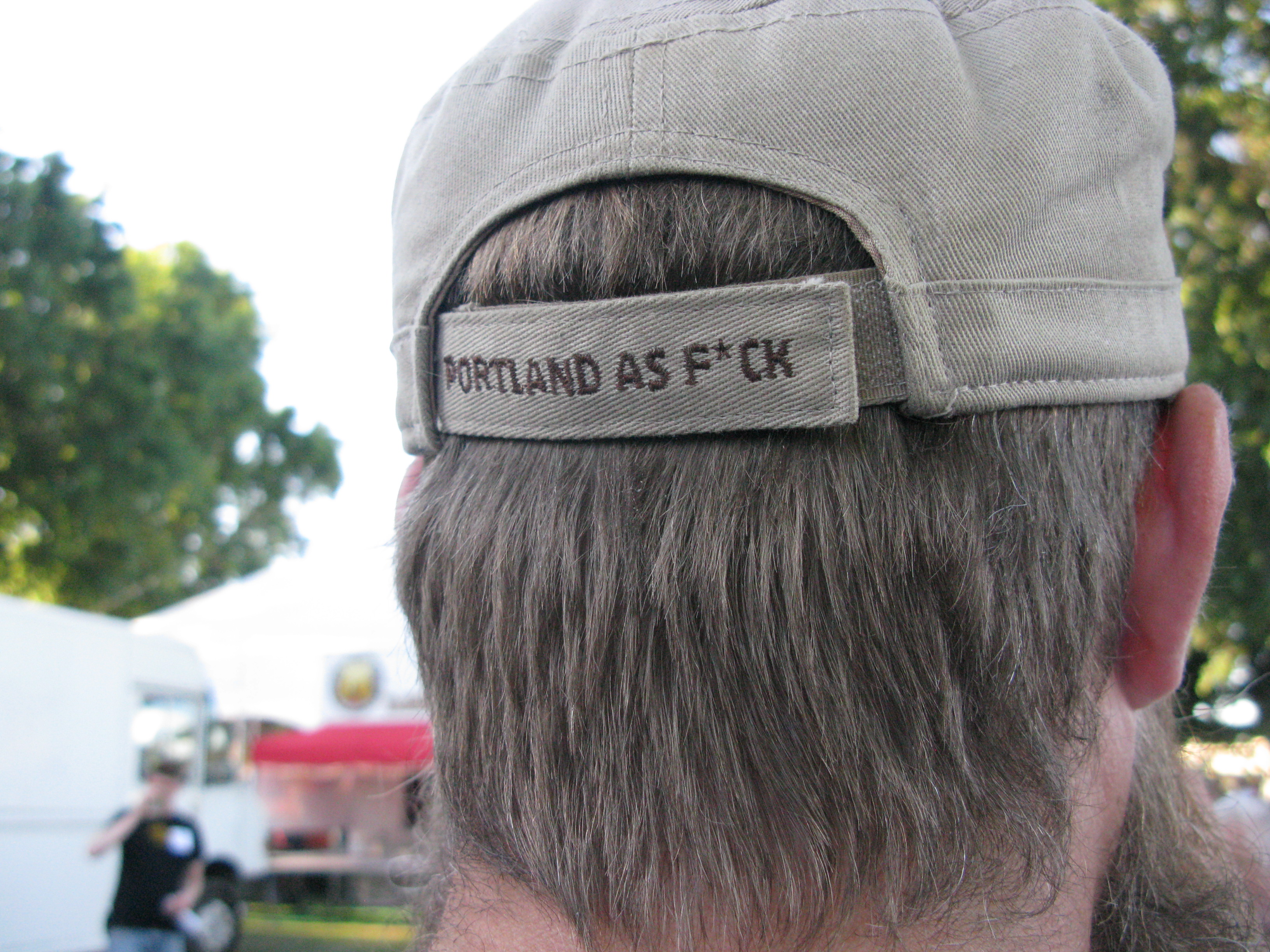 And here's the back of Carston Haney's Ross Island Brewing hat. (FoystonFoto)