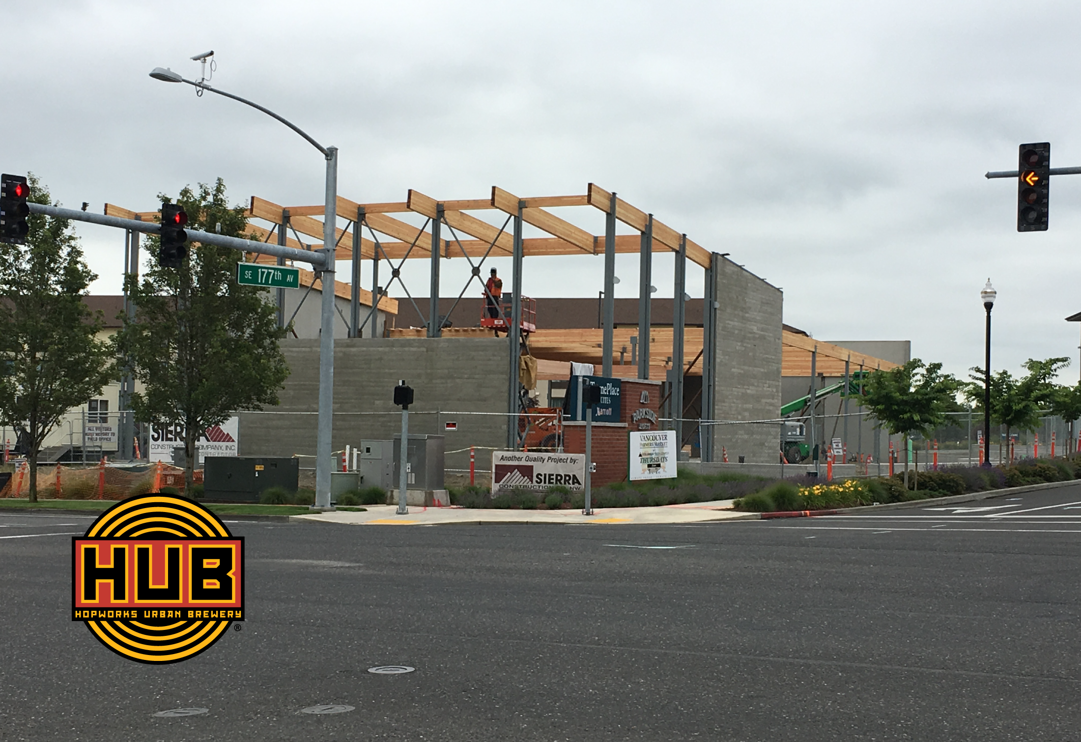 Construction progress of the new Hopworks Urban Brewery location in Vancouver, Washington. (image courtesy of Siteworks)