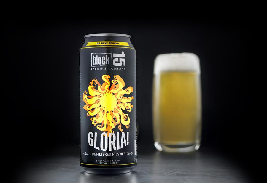 The latest year-round beer from Block 15 Brewing, Gloria Unfiltered Pilsner. (image courtesy of Block 15 Brewing)