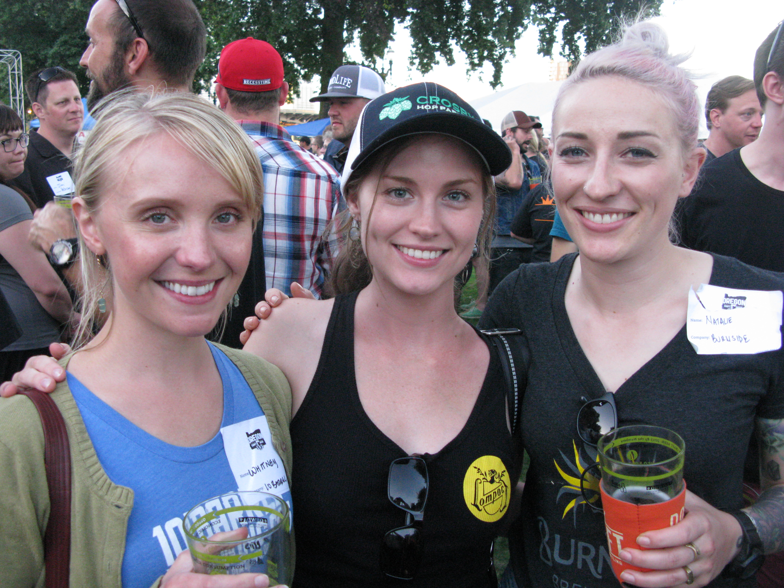 Whitney Burnside (10 Barrel) Cece French (formerly Lompoc, now in the hops industry) and Burnside's Natalie Baldwin at the Oregon Brewers Guild BBQ. (FoystonFoto)