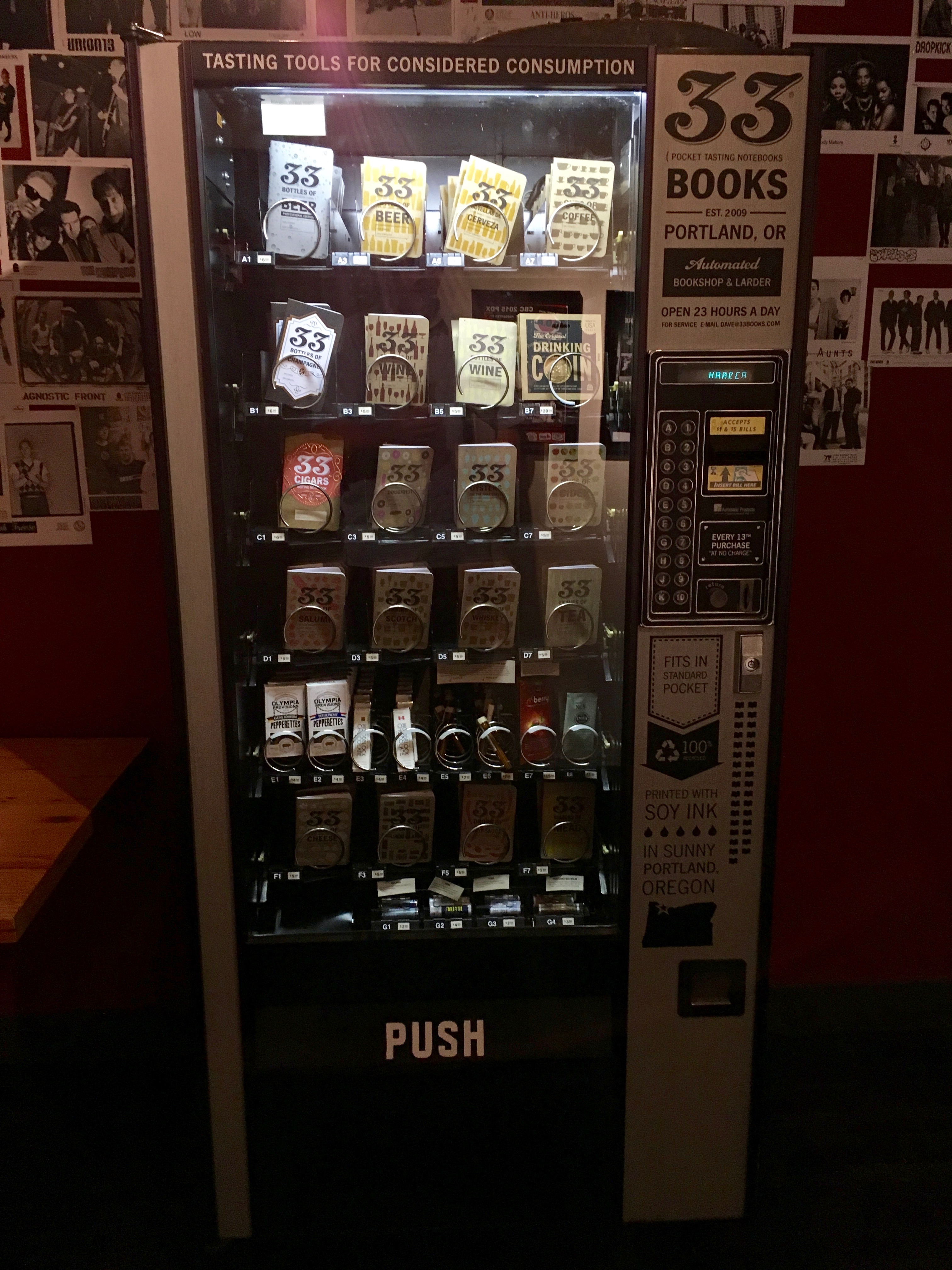 33 Books vending machine inside Cider Riot! Pub.