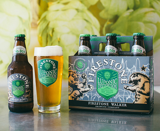 Six pack bottles of Firestone Walker Luponic Distortion 003 part of the brewery's rotating hop series. (image courtesy of Firestone Walker)