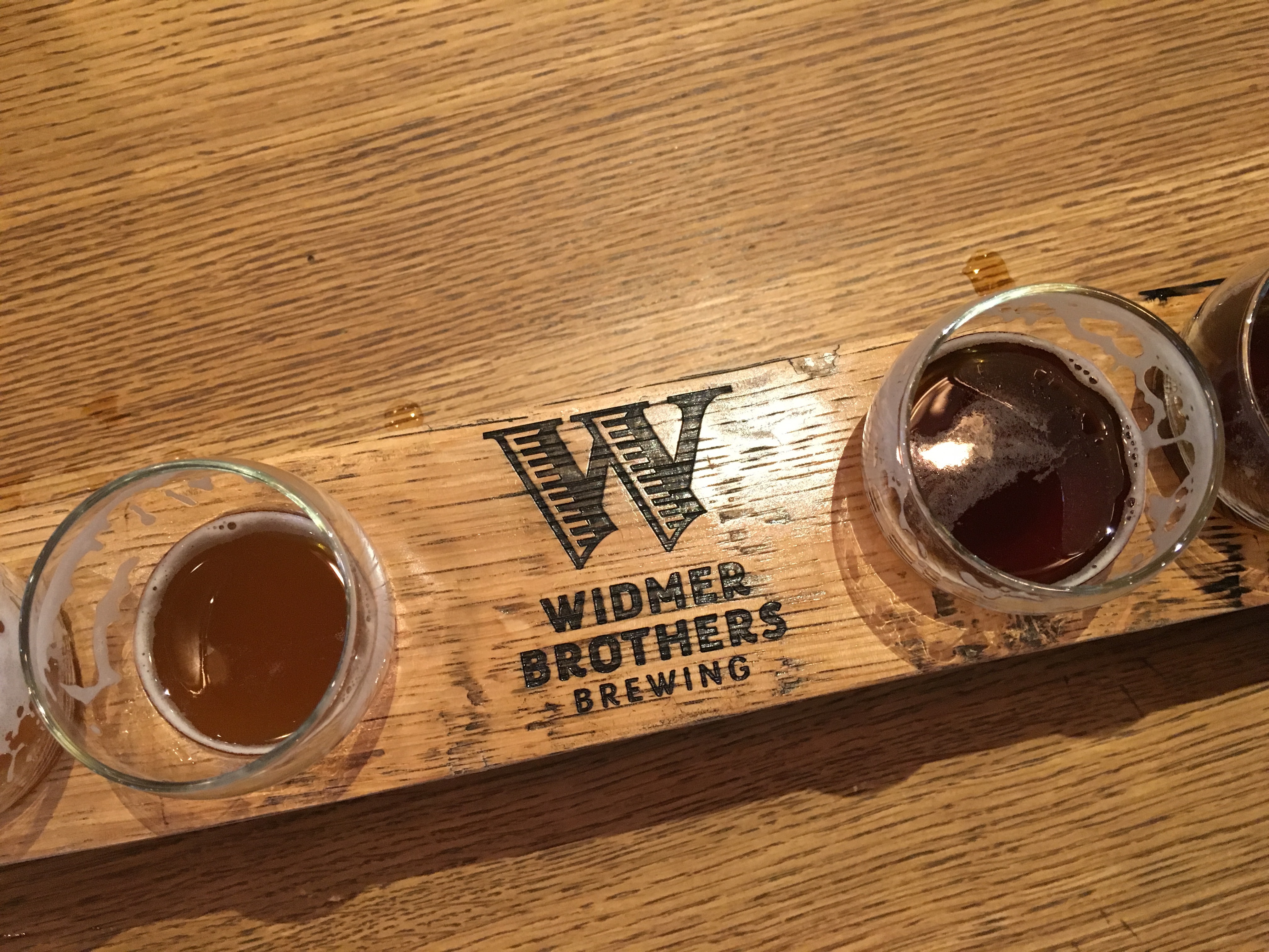 Taster tray of beers brewed on the Widmer Brothers Brewing Innovation Brewery.