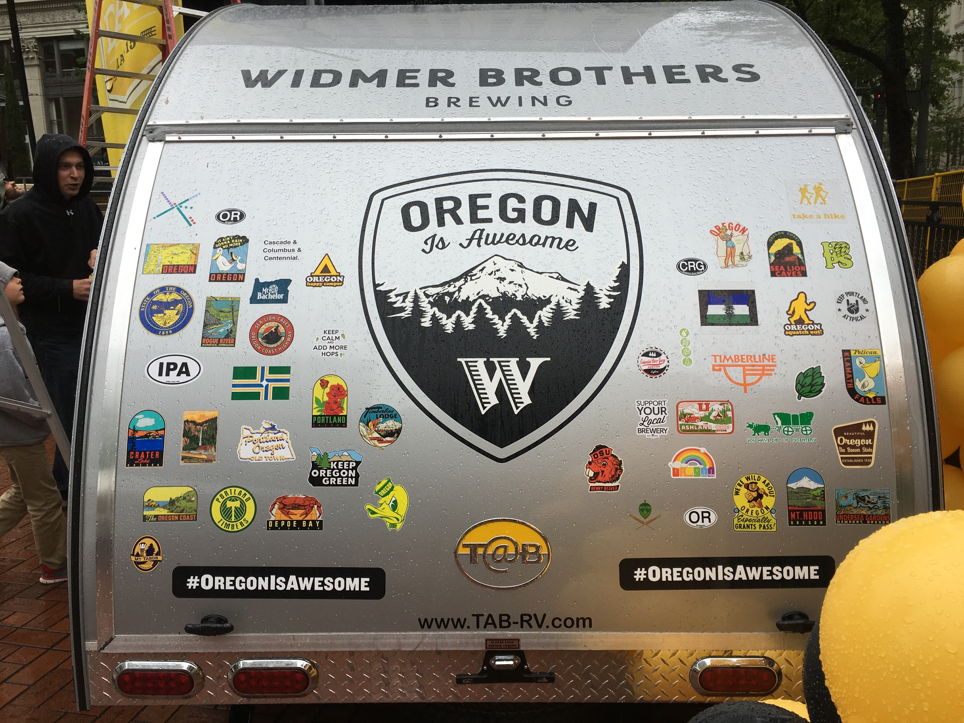 Widmer Brothers Brewing camper on display at Pioneer Courthouse Square during 2016 Hefe Day.