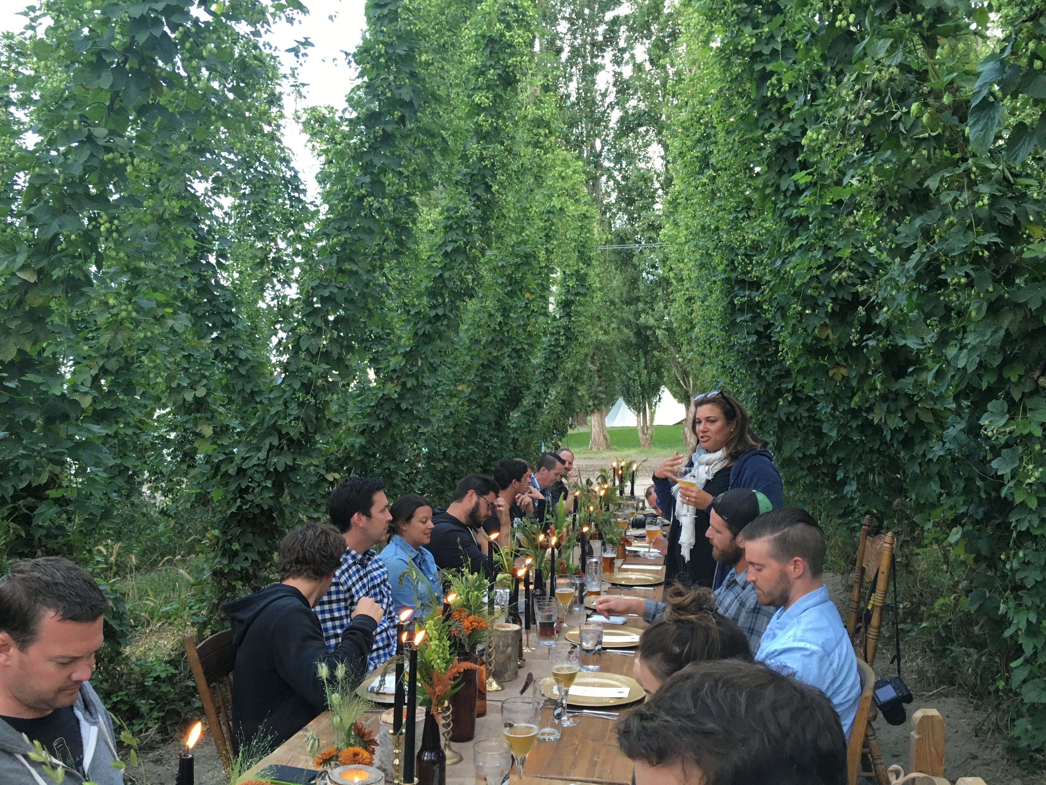 Christina Perozzi of Goose Island speaks at the dinner at Elk Mountain Farms.