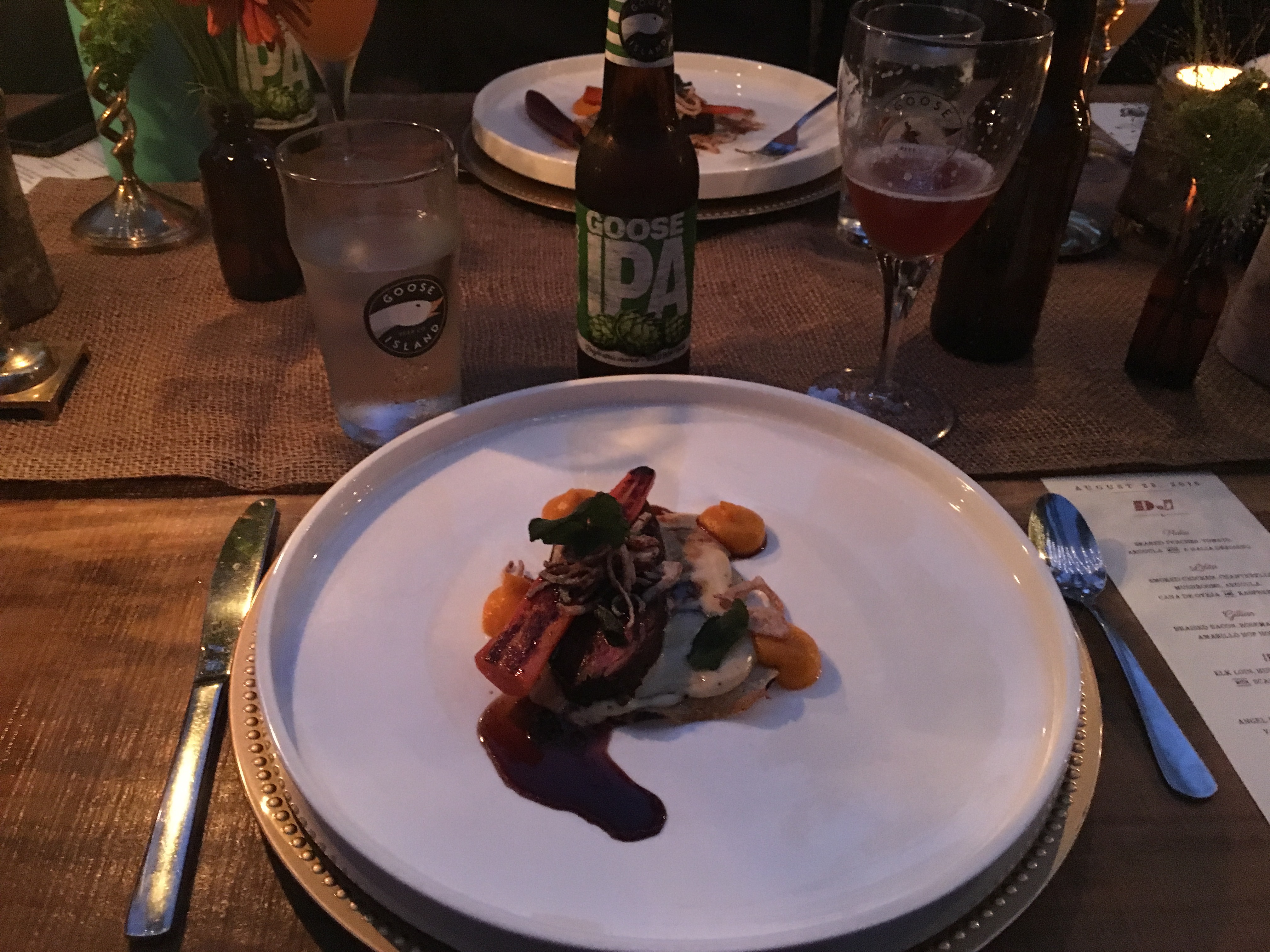 Hop field dinner fourth course of Elk Loin at Elk Mountain Farms.