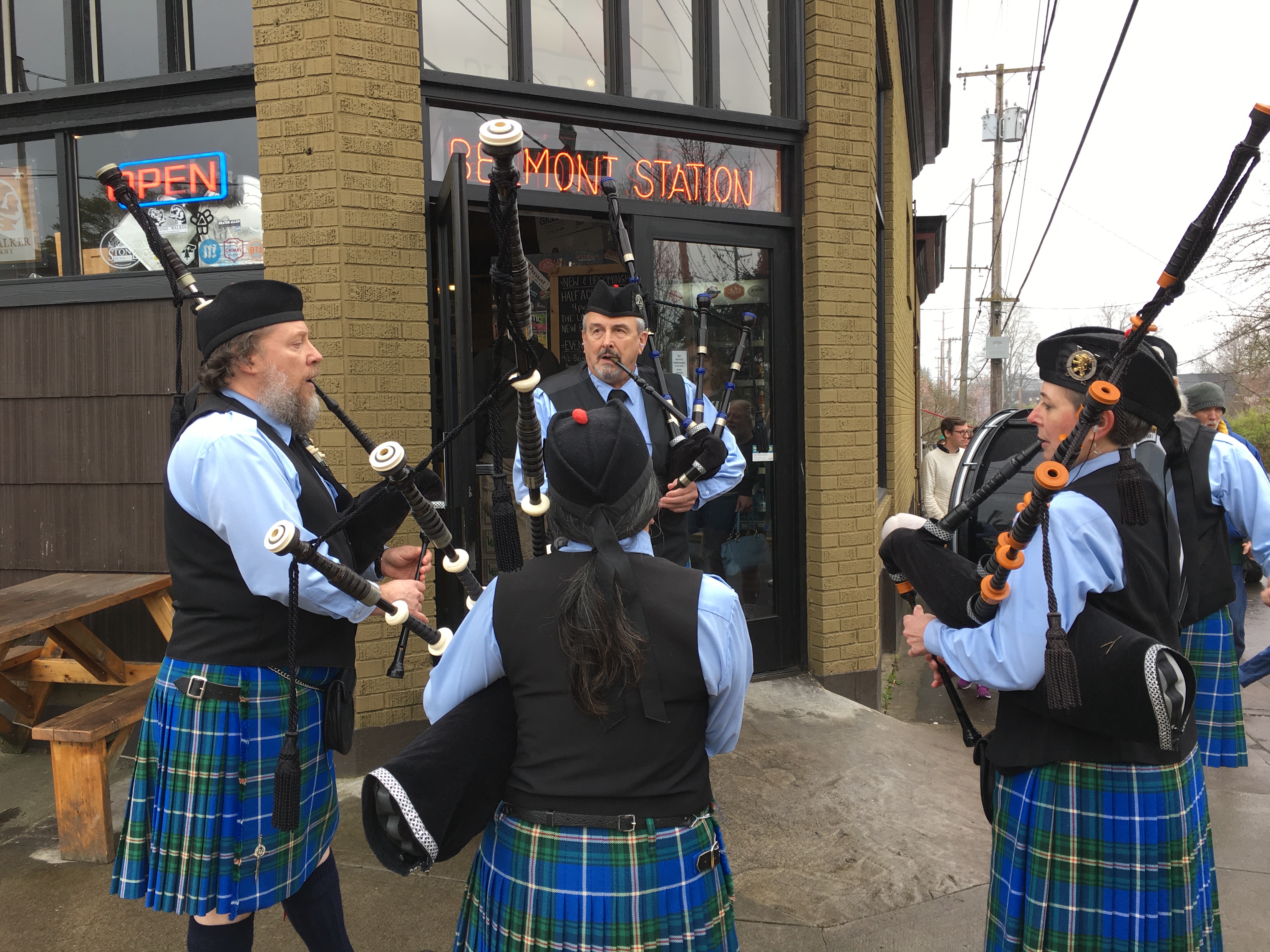 Bagpipes at the Belmont Station 20th Anniversary.