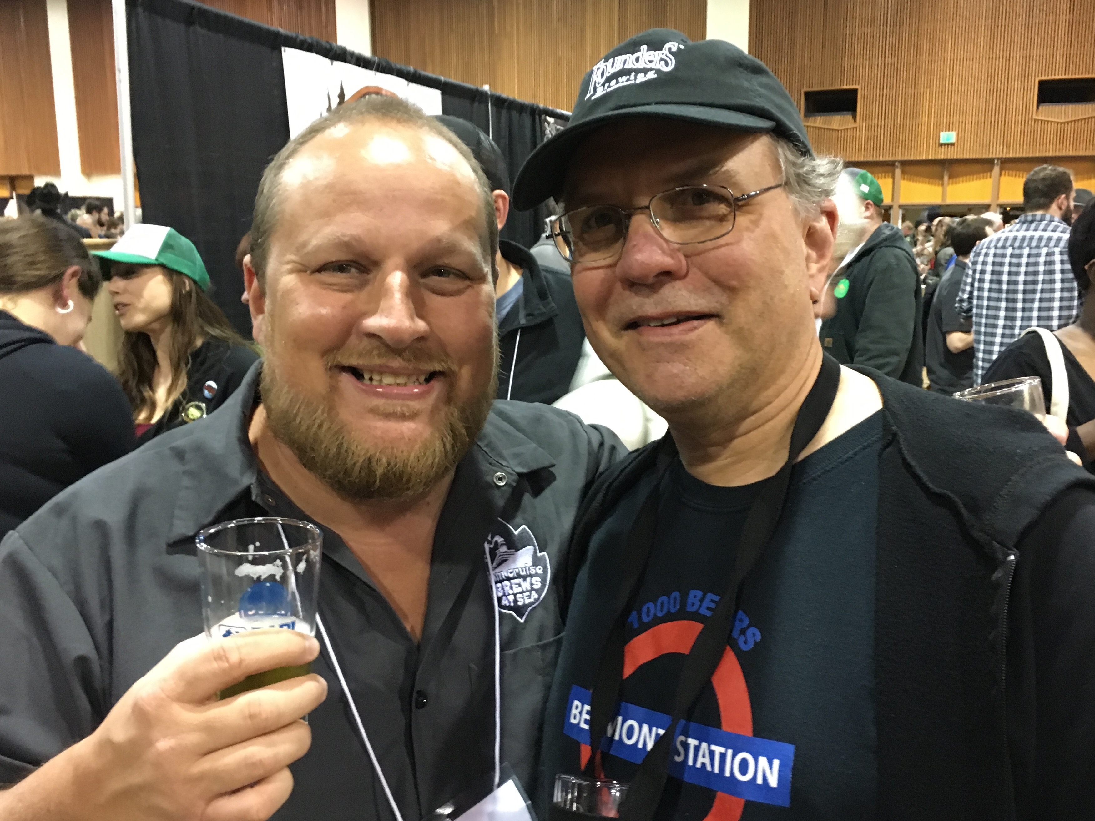Chip Hardy, former proprietor of The Bier Stein and Carl Singmaster from Belmont Station at the 2017 KLCC Beer Fest in Eugene, Oregon.
