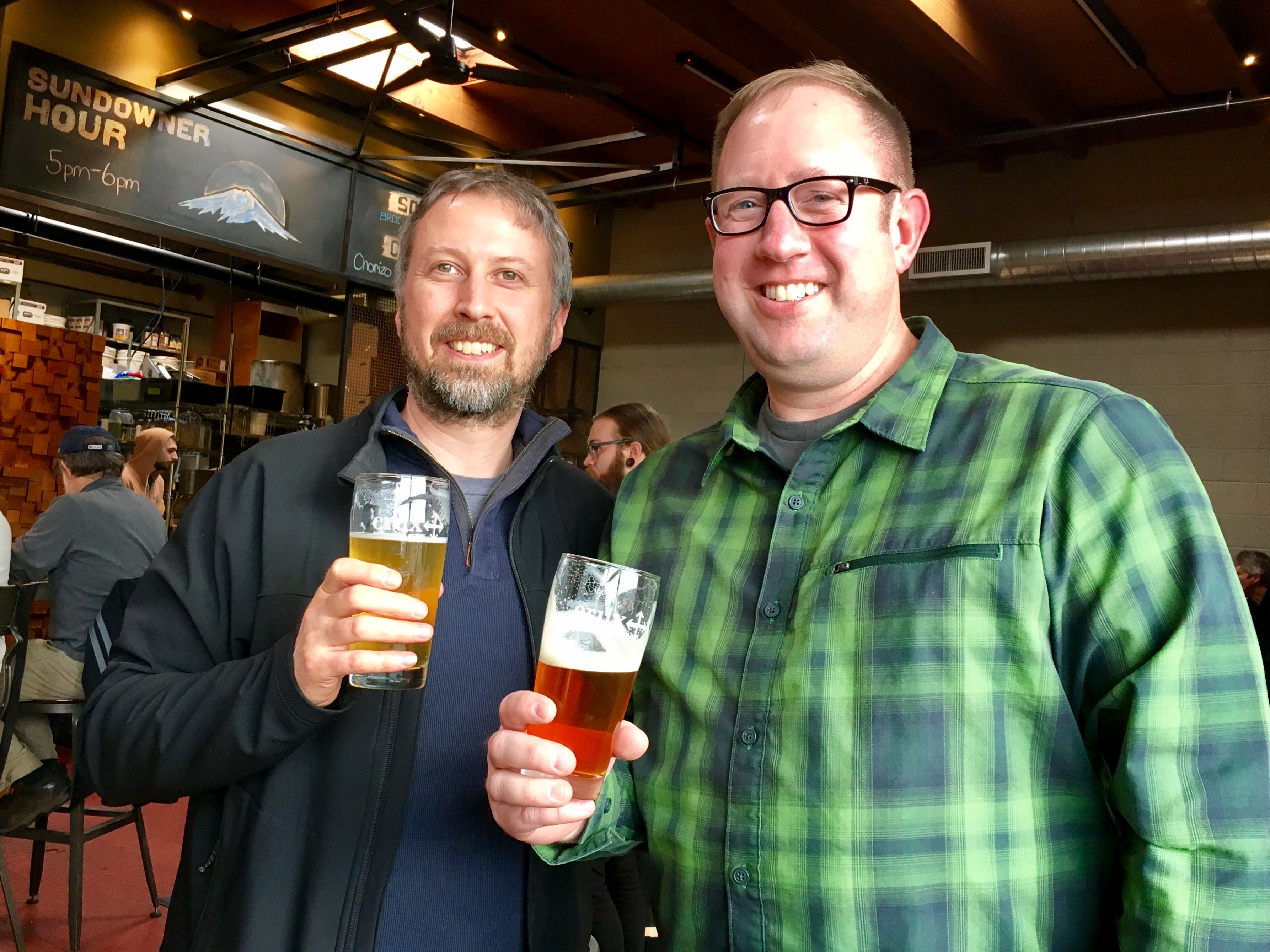 Jason Randles from Crux Fermentation Project and BREWPUBLIC's DJ Paul during a vist to Crux. (photo by Cat Stelzer)