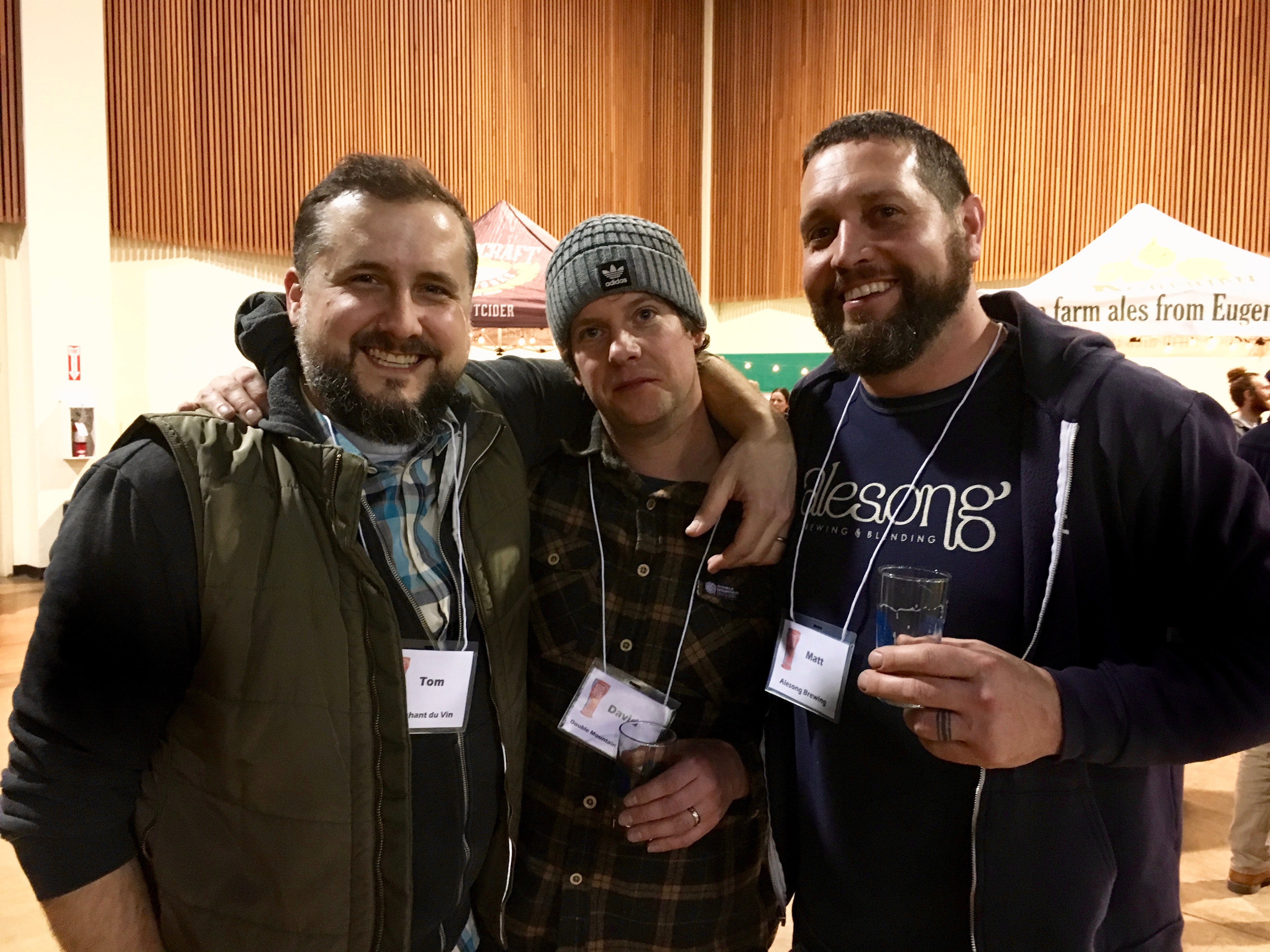 Tom Bowers formerly of Merchant du Vin, David Alan from Double Mountain Brewery and Matt Van Wyk from Alesong Brewing at the 2017 KLCC Beer Fest.