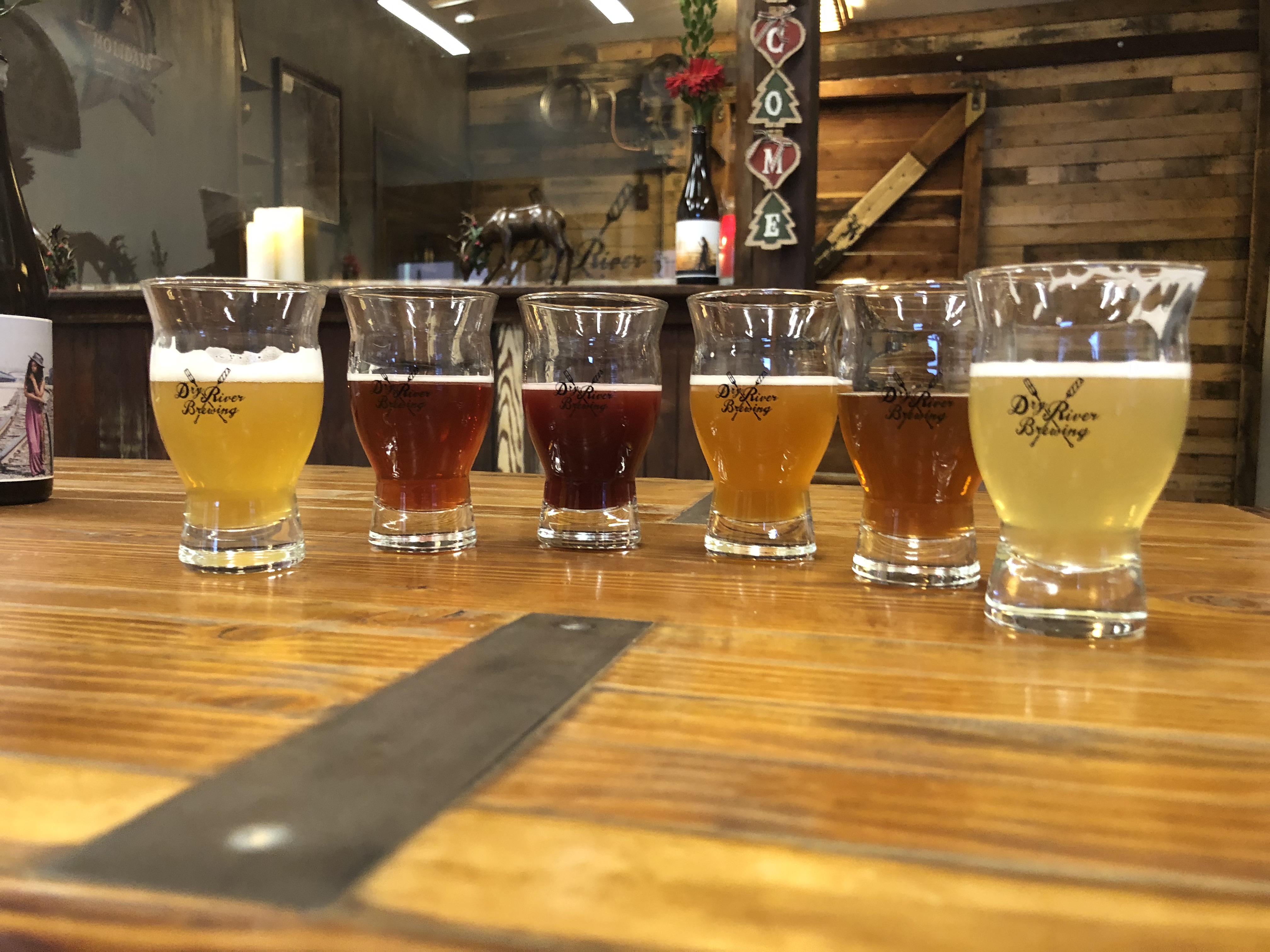 A taster tray at Dry River Brewing in Los Angeles.