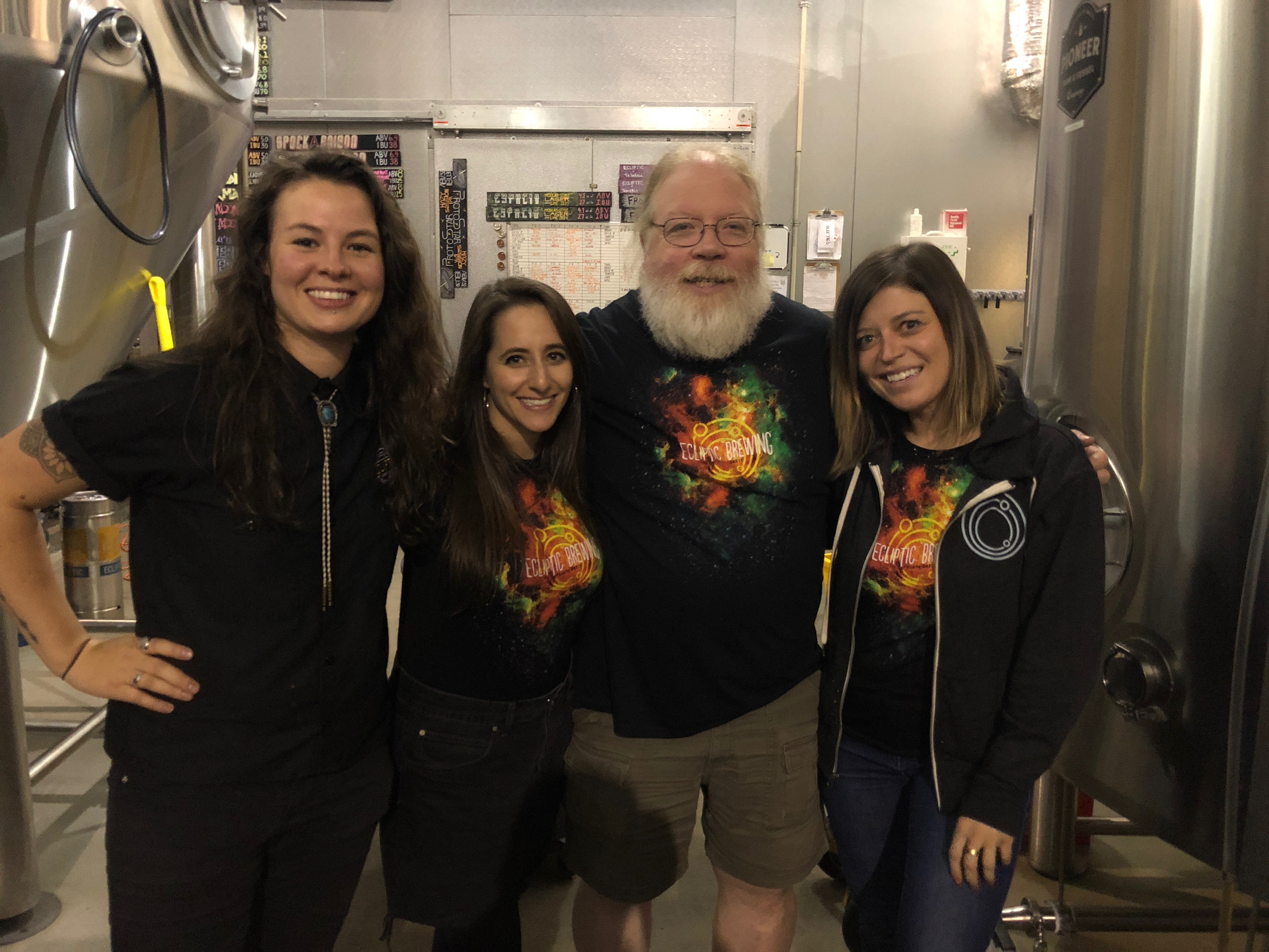 John Harris surrounded by the Eclipitc Brewing sales and marketing crew celebrating another orbit around the sun.