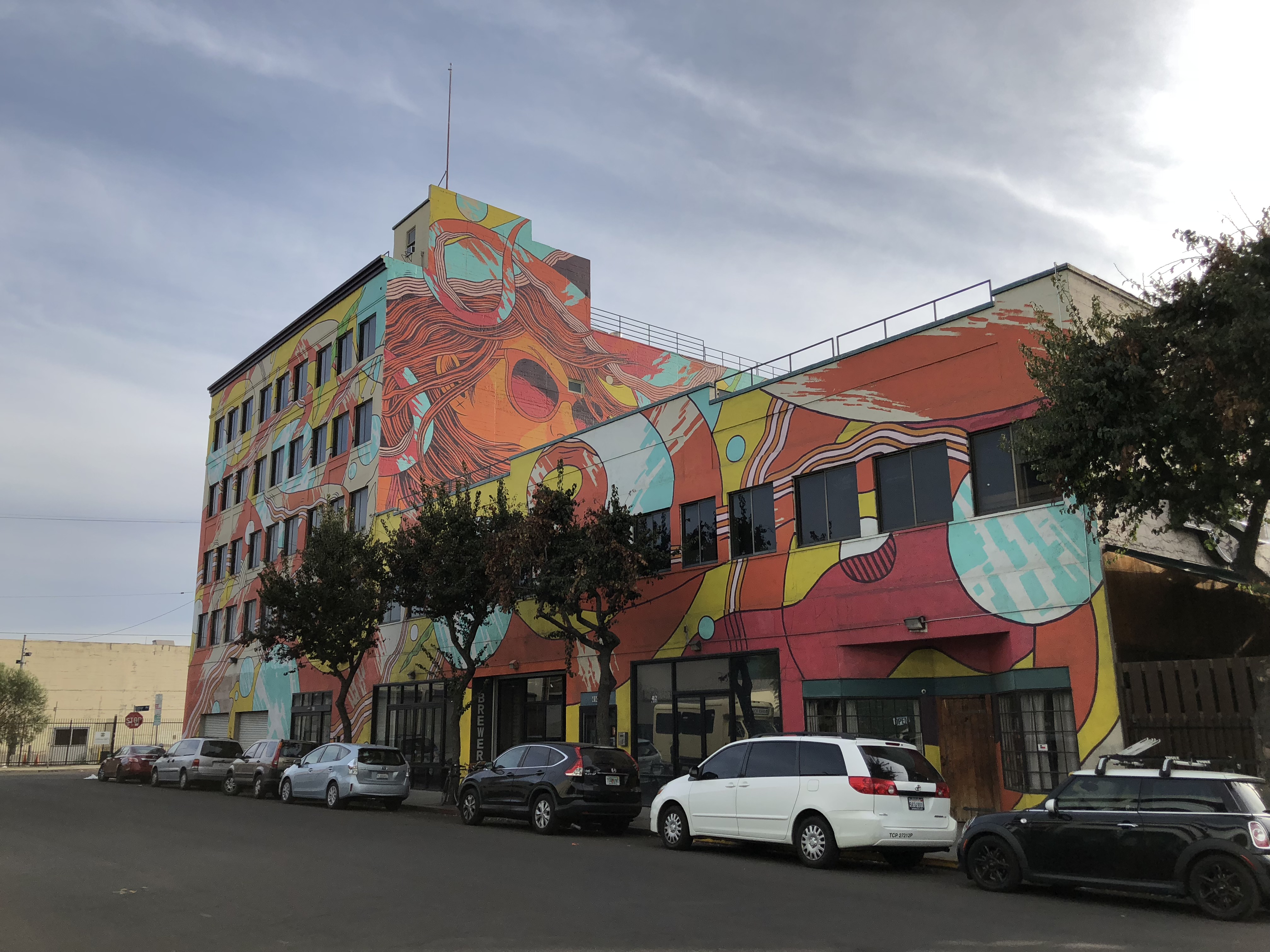 Mumford Brewing is located on the edge of downtown Los Angeles. The brewery is located in part of this creatively painted building.