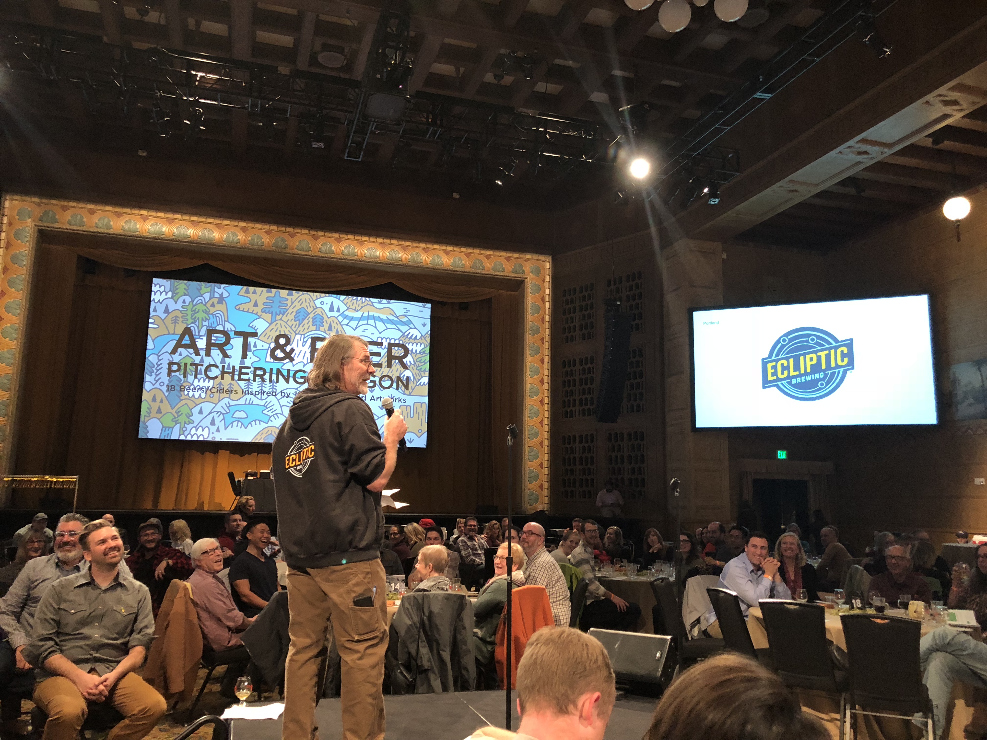 Phil Roche from Ecliptic Brewing speaking during Art & Beer at the Portland Art Museum.