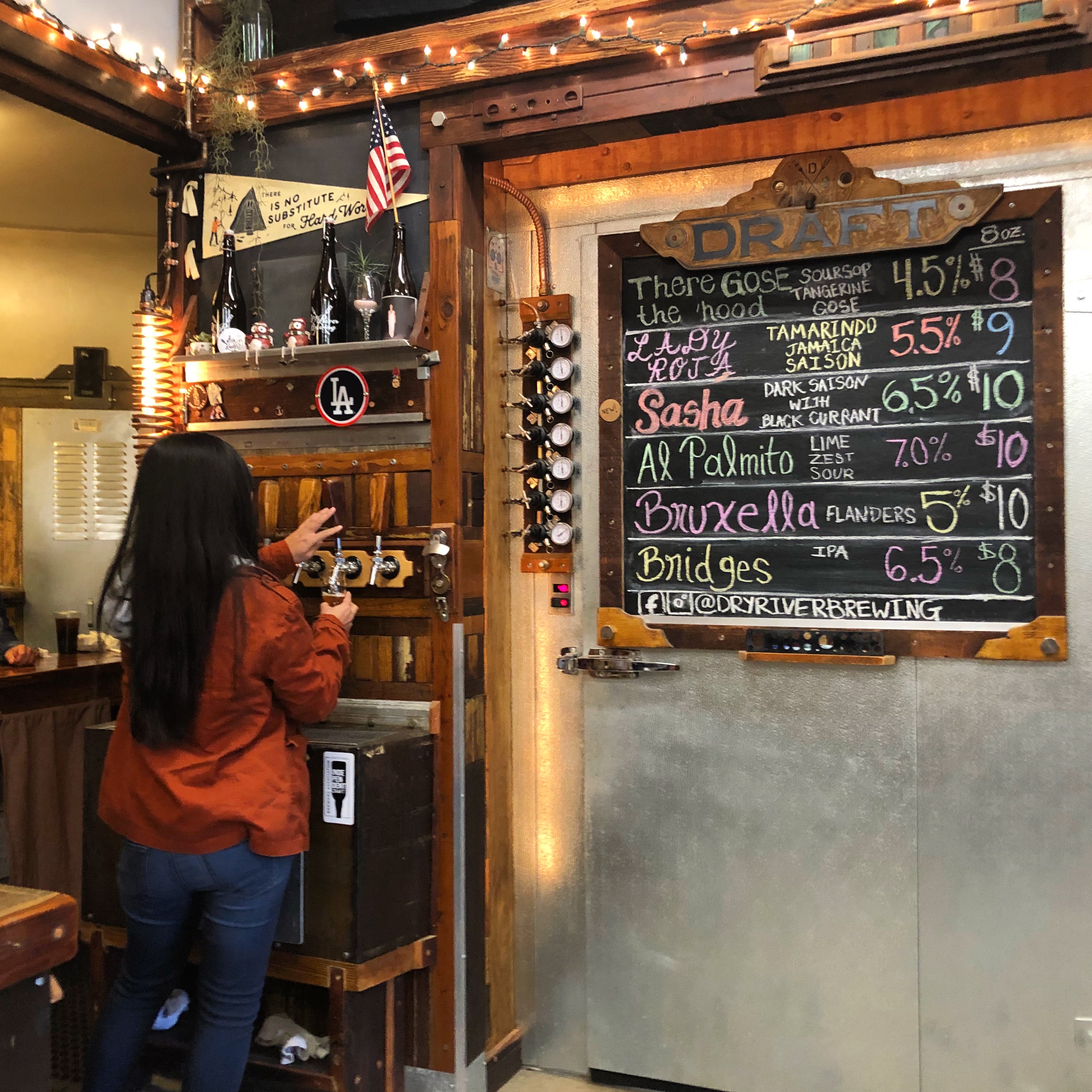 The tap list at Dry River Brewing in Los Angeles. This brewery brews on a 1 barrel system and puts out some great sour beers.