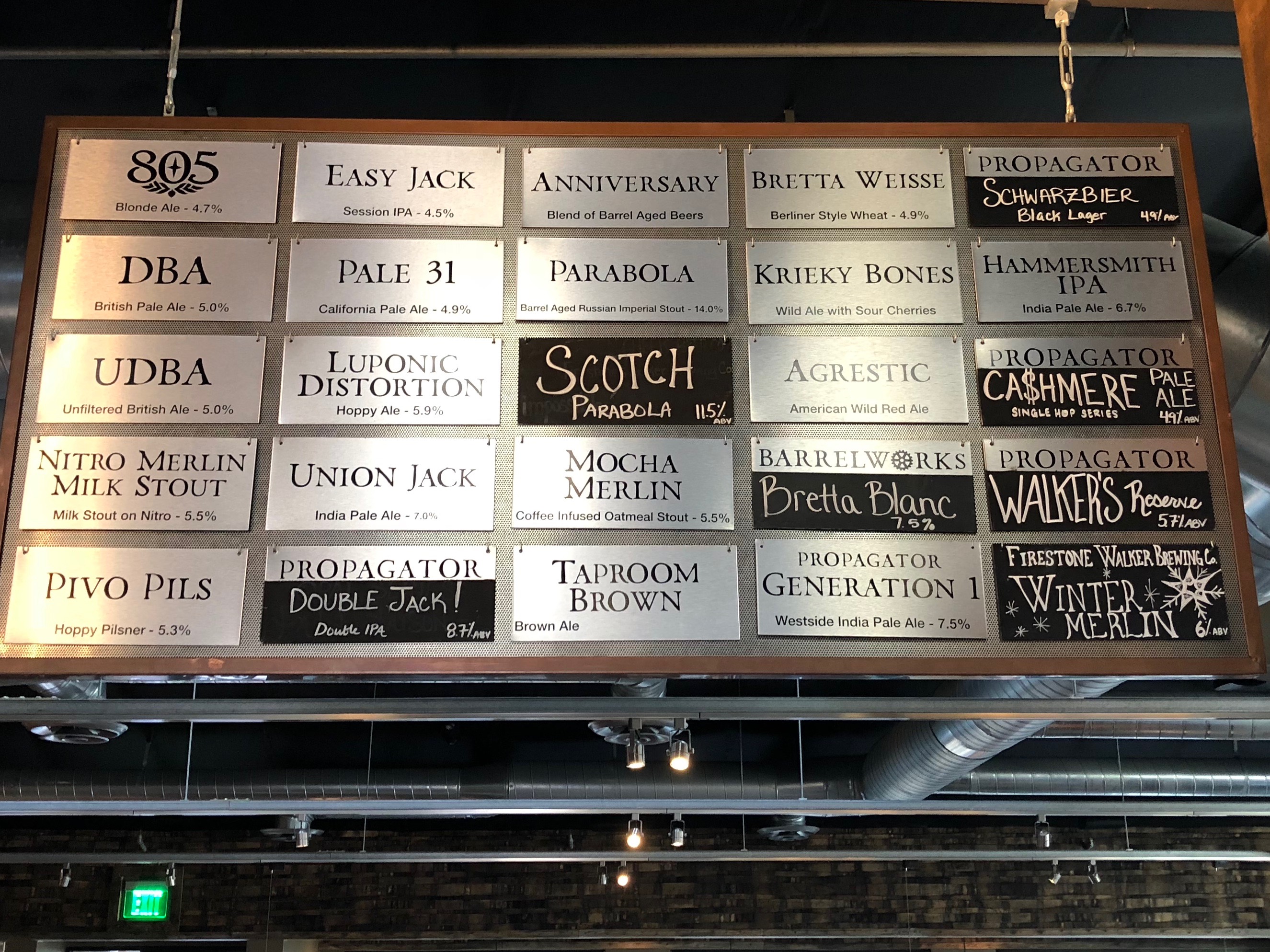 The tap list at Firestone Walker Propagator during our visit in early December 2017.