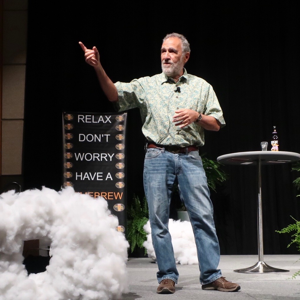 Charlie Papazian during the Keynote Address at Homebrew Con 2018.
