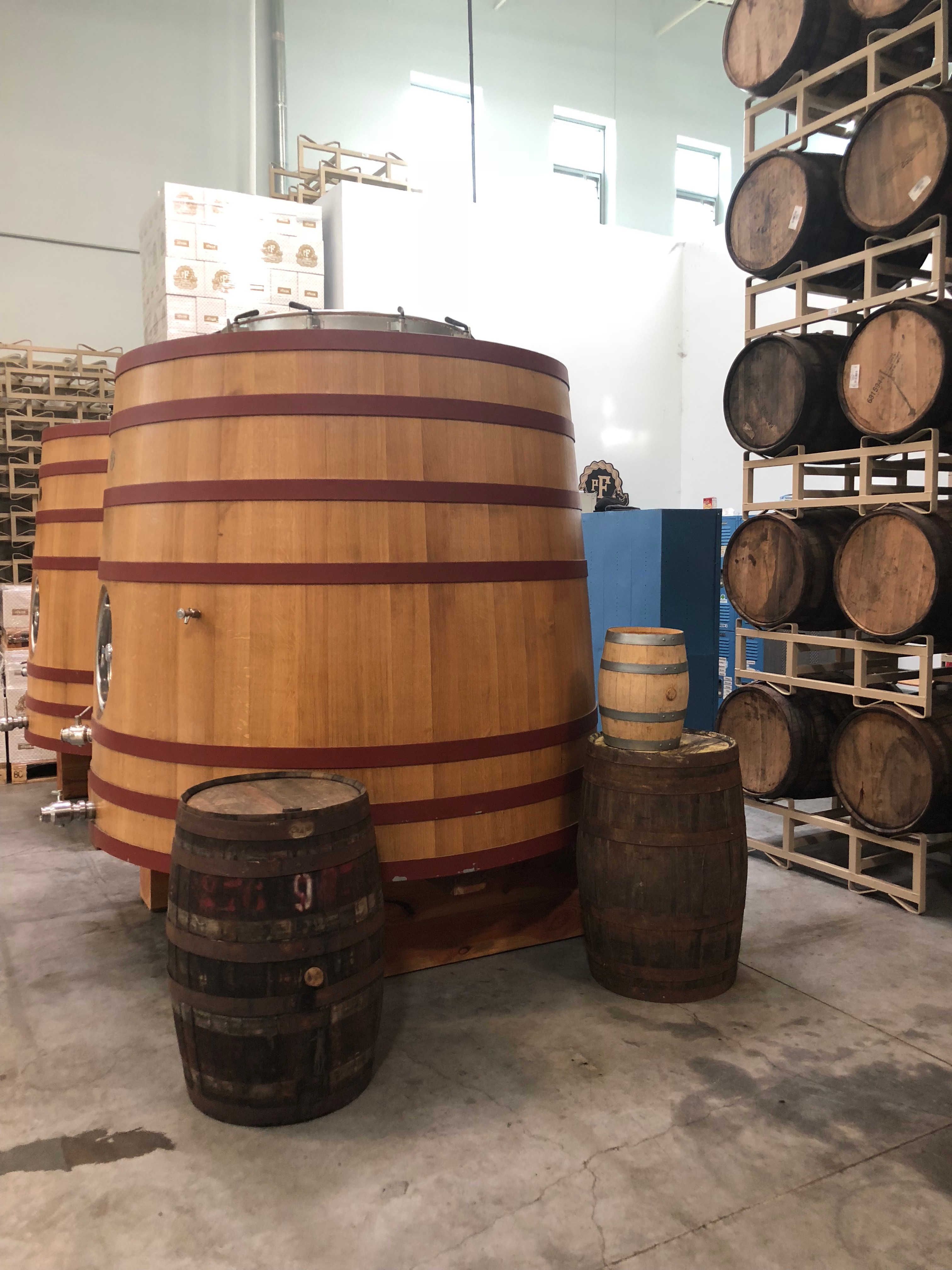 Foudres and barrels at pFriem Family Brewers.