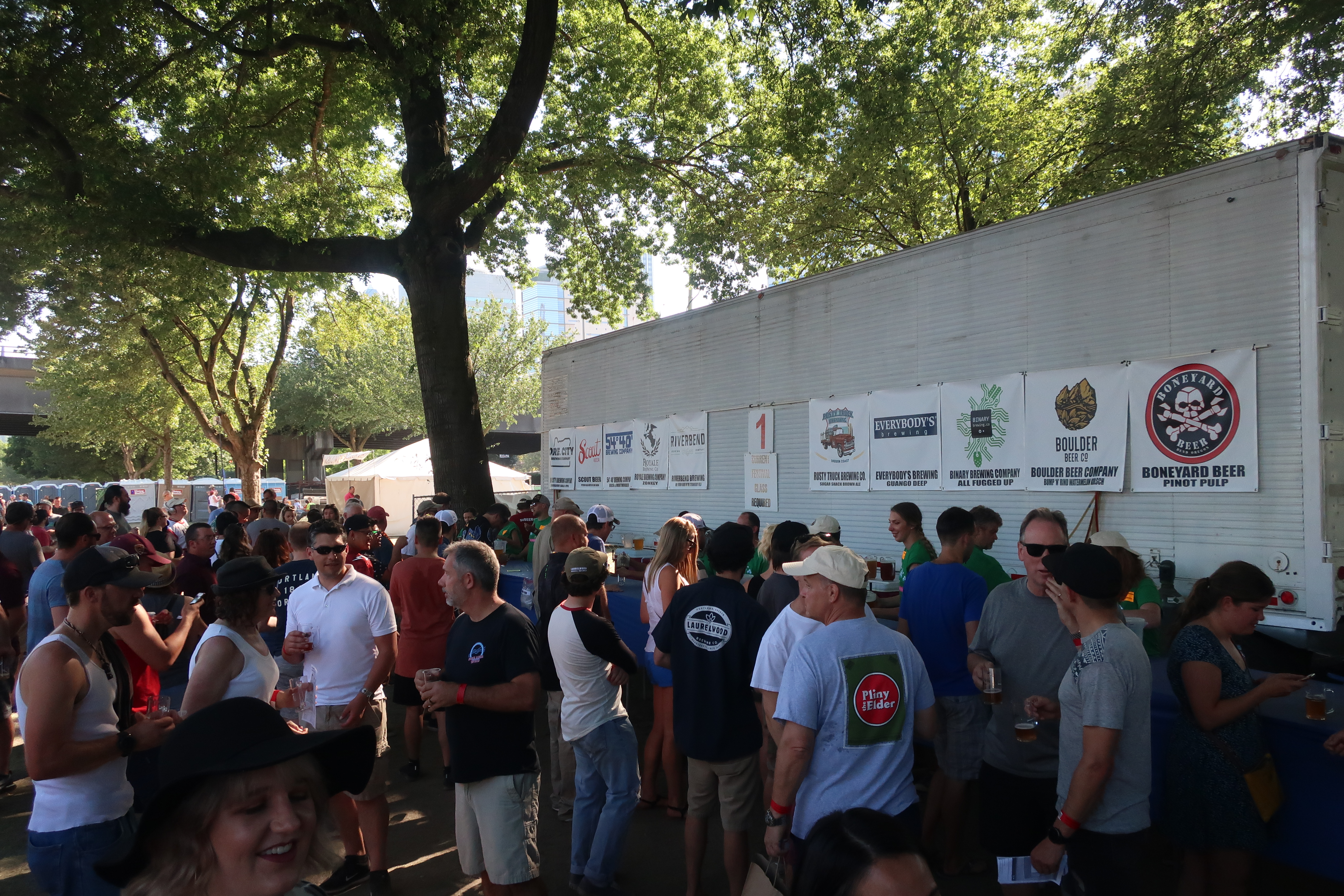 The South Trailer area at the 2018 Oregon Brewers Festival provides a lot of shade later in the day.