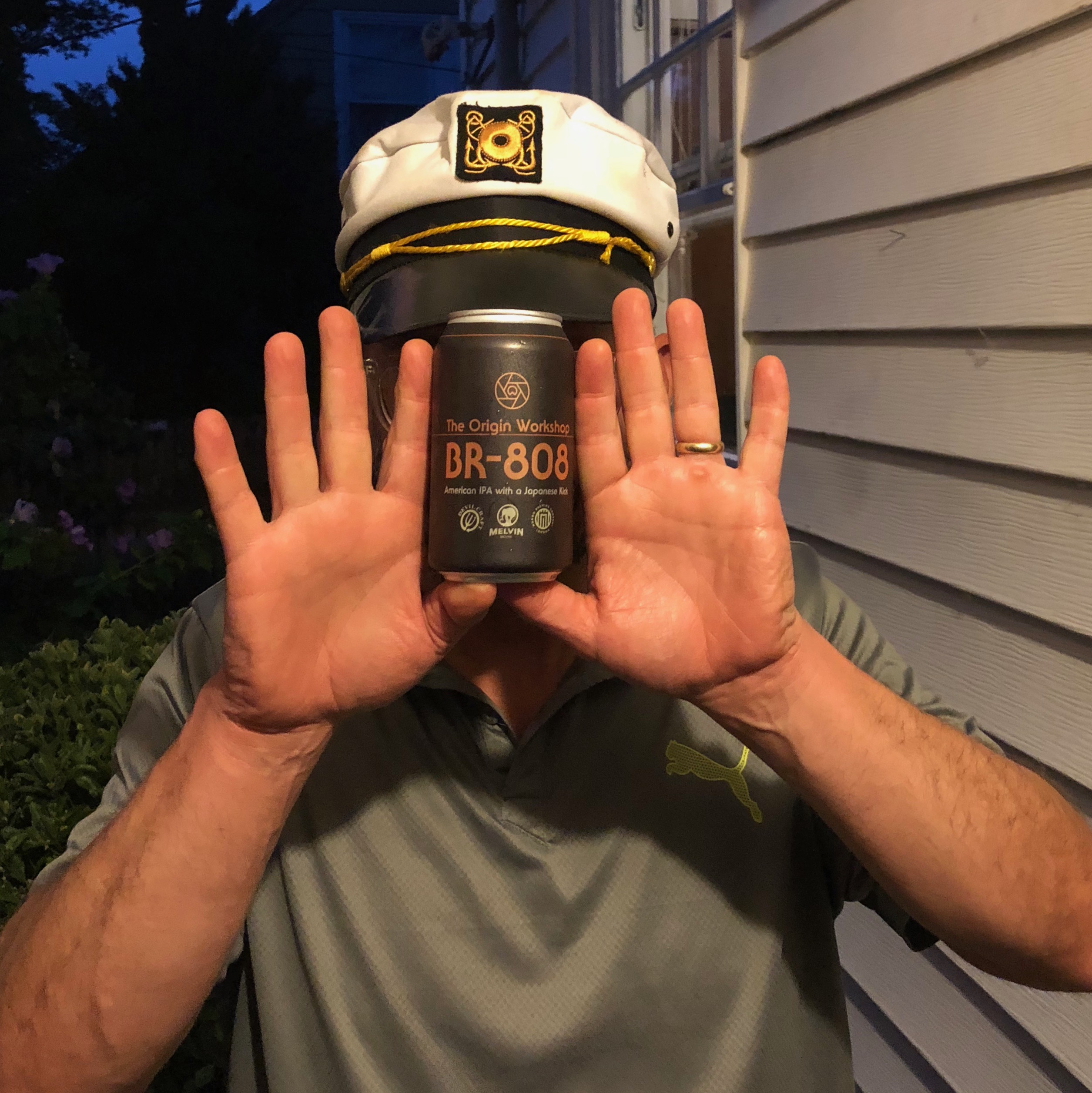 Captain Canal MacWhaler models the new can of Melvin Brewing's BR-808 American IPA.