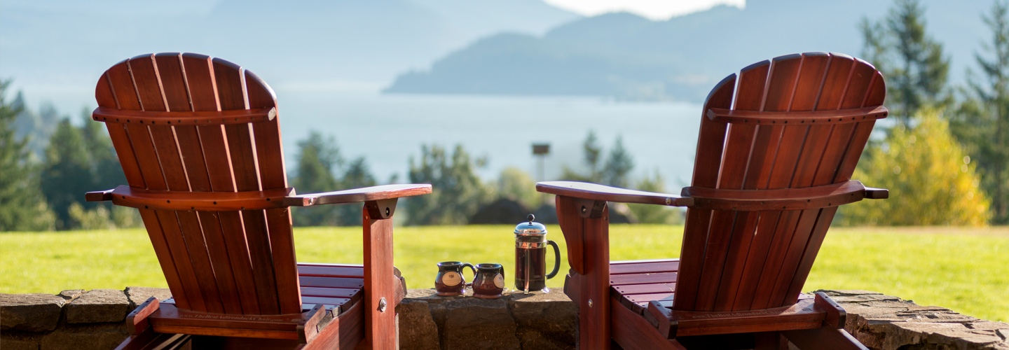 Chairs with a great view of the Columbia River. (image courtesy of Skamania Lodge)