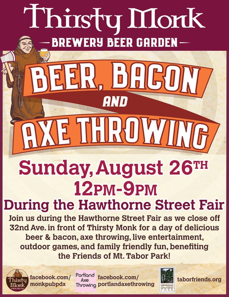 Thirsty Monk Brewery Beer Garden Beer, Bacon & Axe Throwing at the