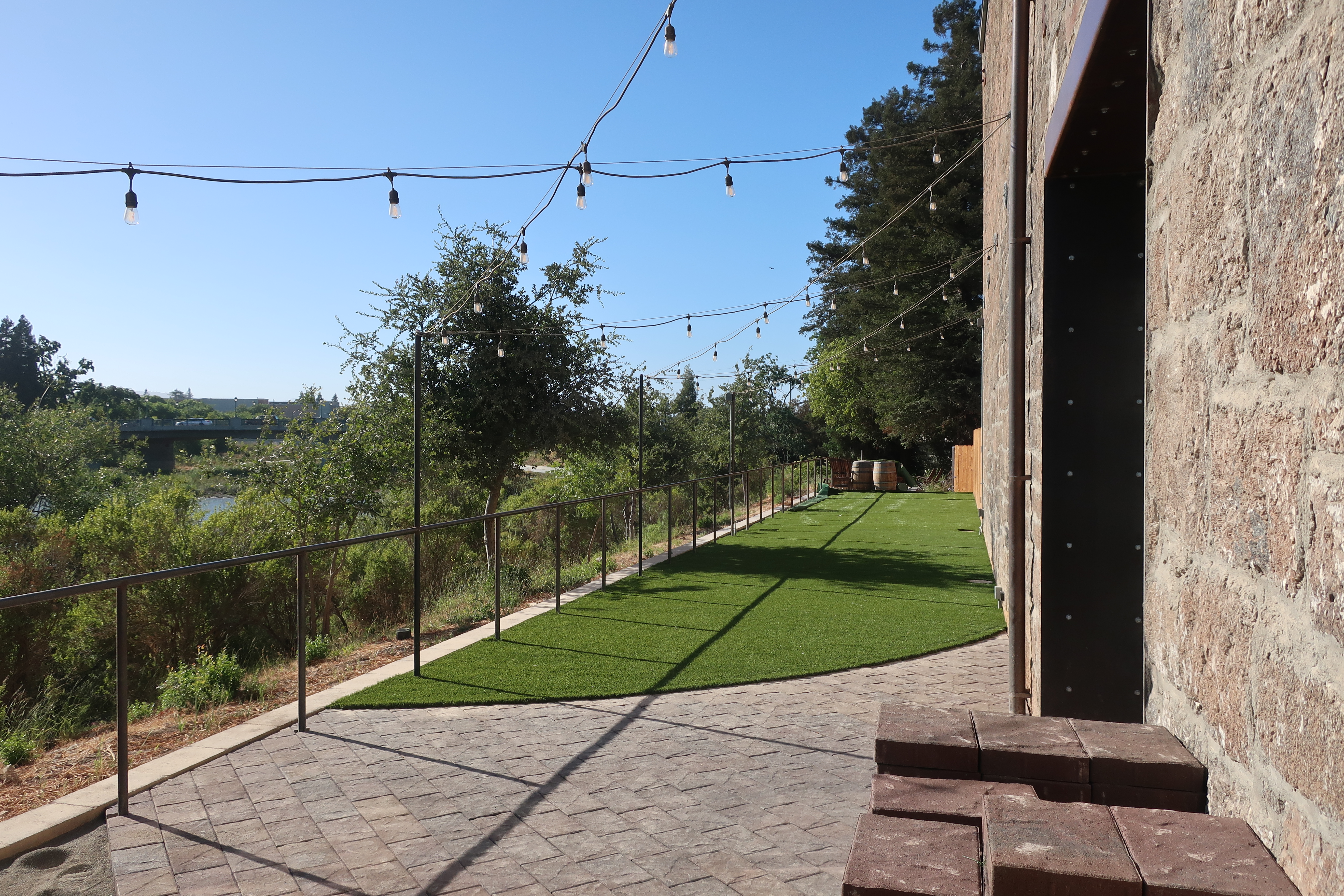 The outside artificial grass lawn at Stone Brewing - Napa.