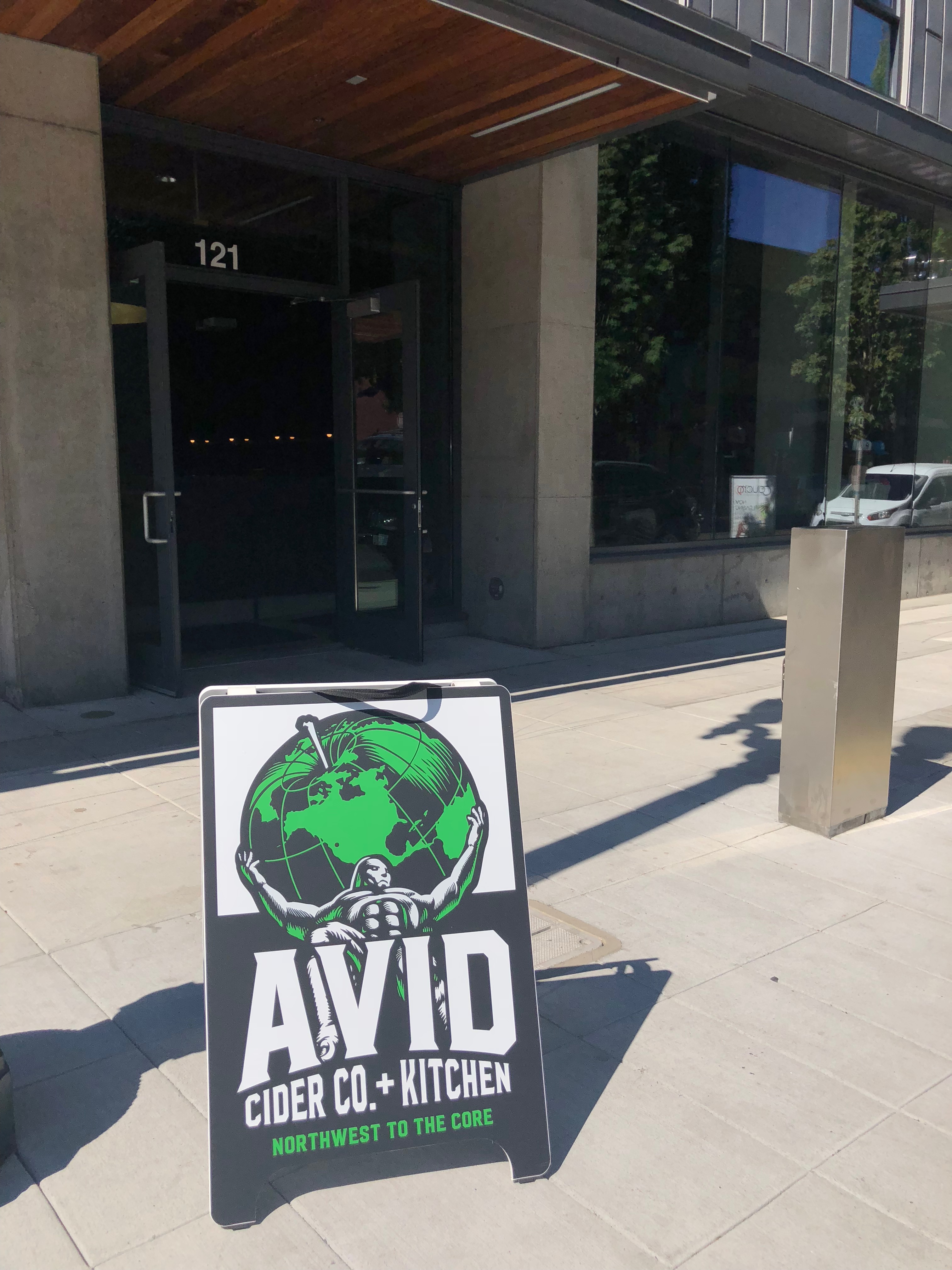 The only outdoor signage at the new Avid Cider Co. Cider House in Portland's Pearl District.