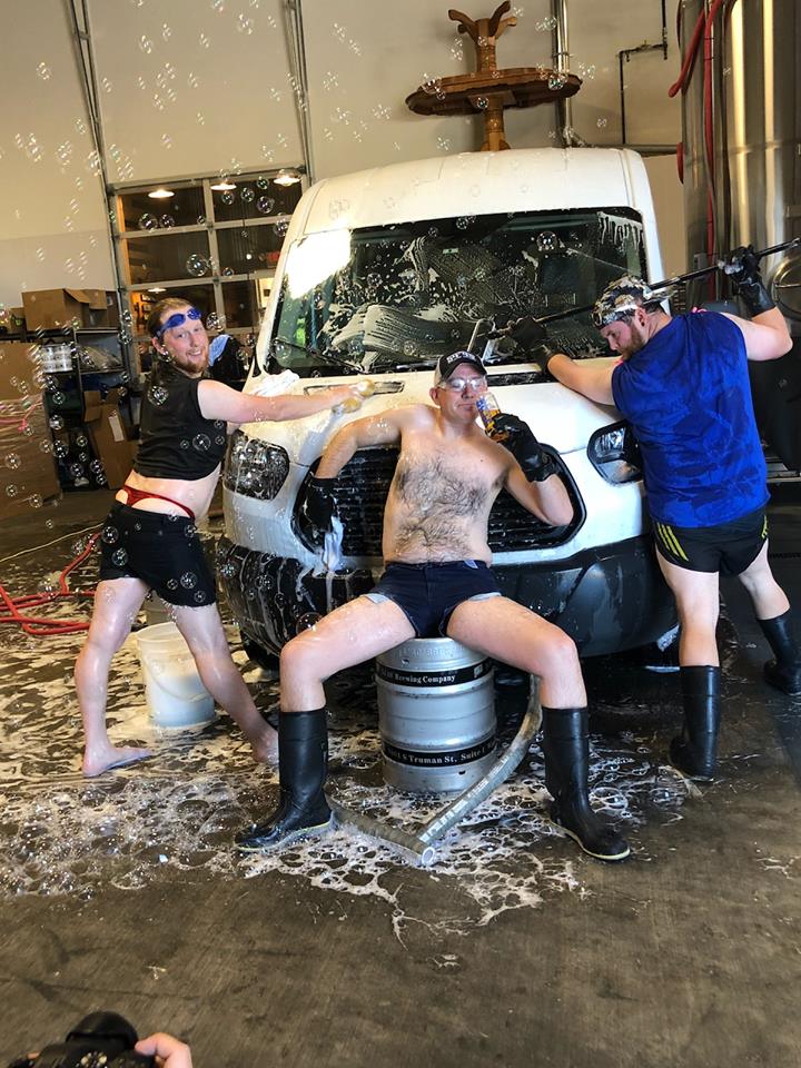 An outake from the 2019 Sexy Brewers Calendar featuring 54°40' Brewing Company's Spencer Gotter, Bolt Minister, and Joshua "Badger" Bitter. (image courtesy of 54°40' Brewing Company)