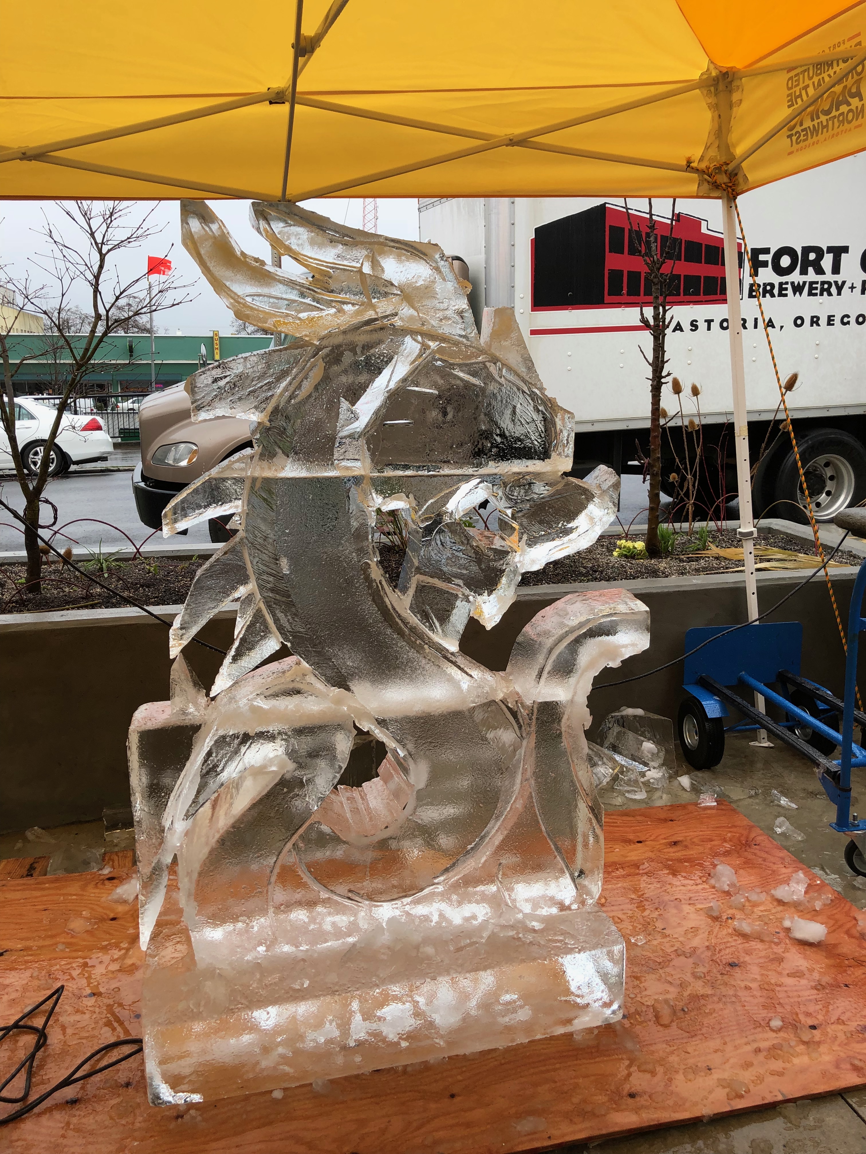 An ice sculpture at the 2018 Festival of Dark Arts at Fort George Brewery.