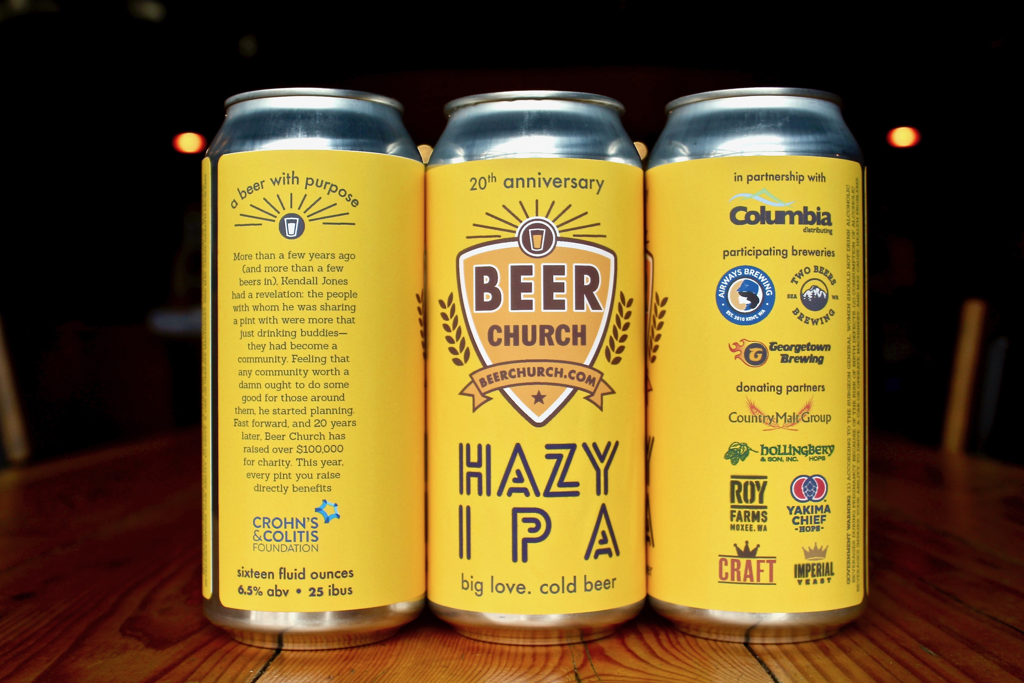 Beer Church Hazy IPA is a collaboration beer from Airways Brewing, Georgetown Brewing, and Two Beers Brewing Co. (image courtesy of Two Beers Brewing)